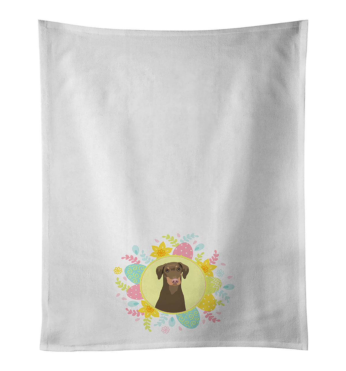 Buy this Doberman Pinscher Red and Rust Natural Ears #2 Easter White Kitchen Towel Set of 2