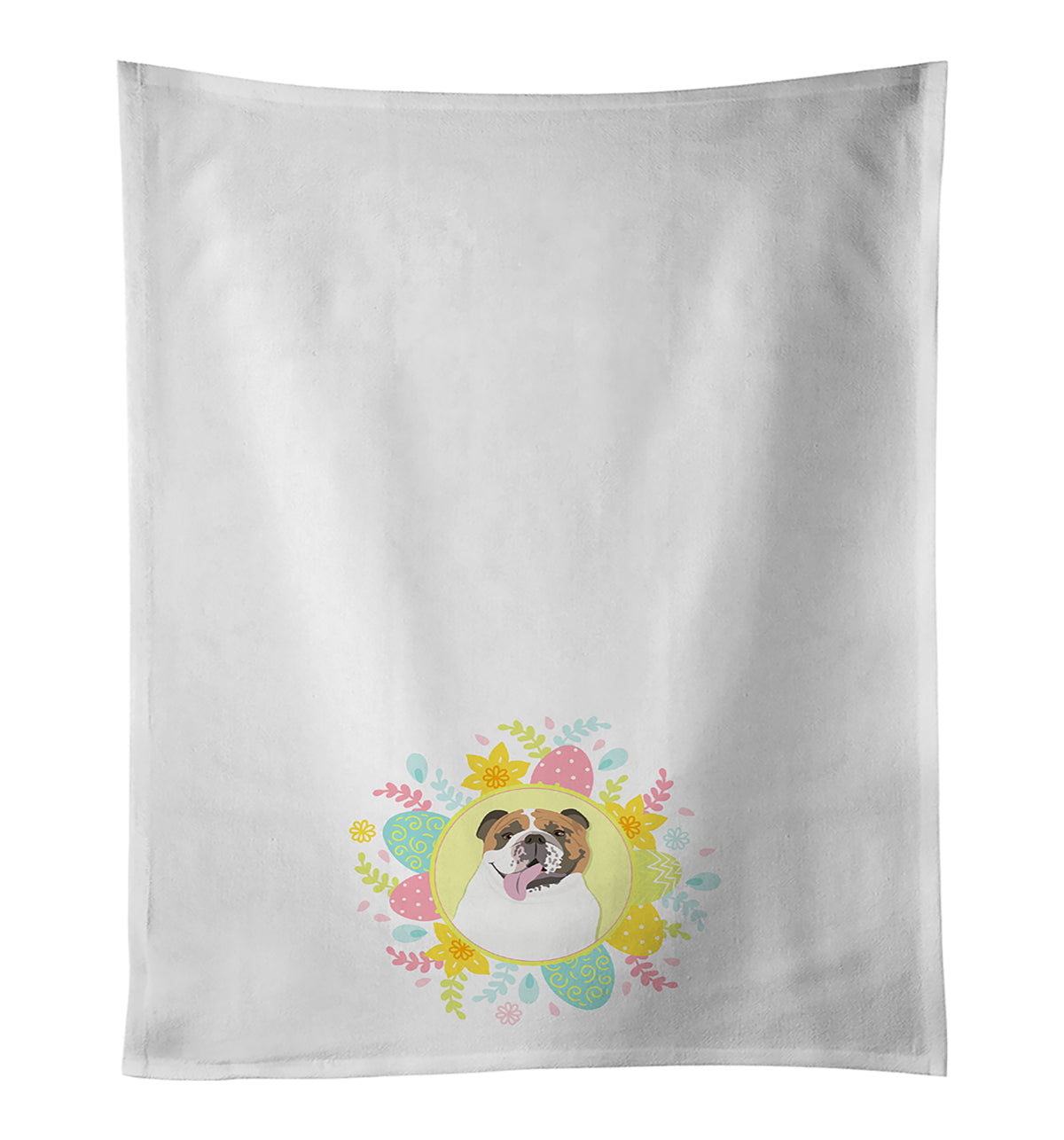 Buy this English Bulldog Tricolor #1 Easter White Kitchen Towel Set of 2