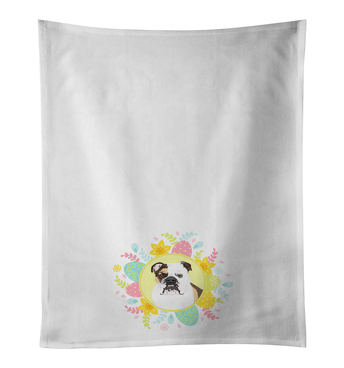 Buy this English Bulldog Tricolor #3 Easter White Kitchen Towel Set of 2