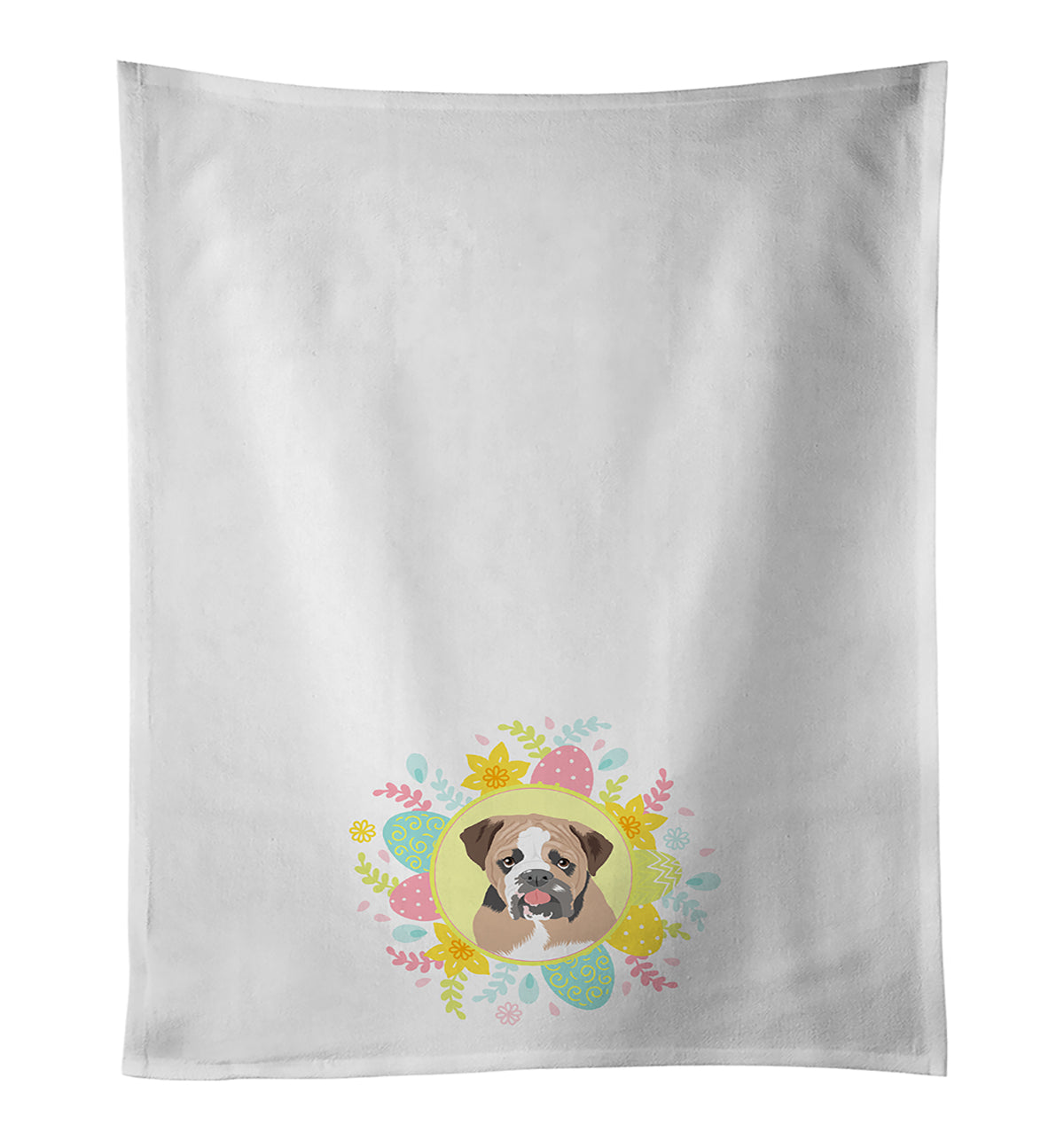 Buy this English Bulldog Tricolor #4 Easter White Kitchen Towel Set of 2