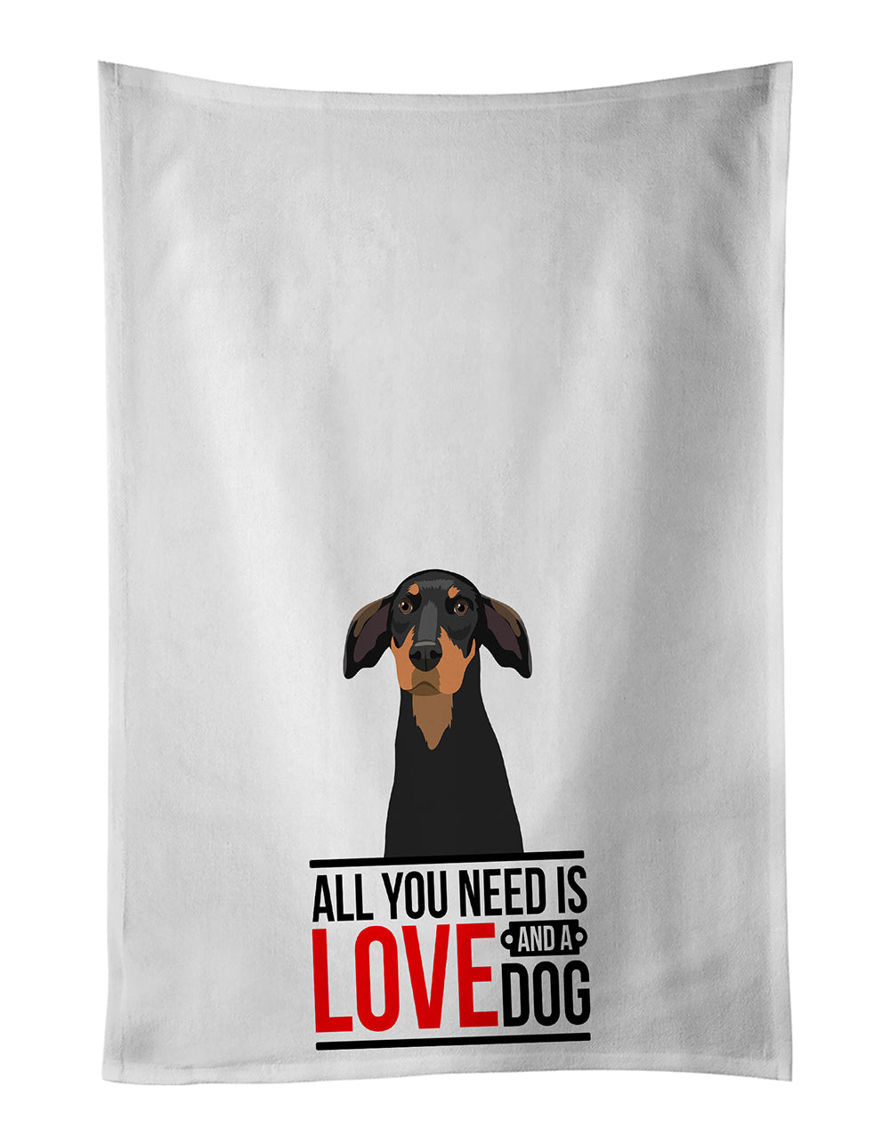 Buy this Doberman Pinscher Black and Rust Natural Ears #2  White Kitchen Towel Set of 2