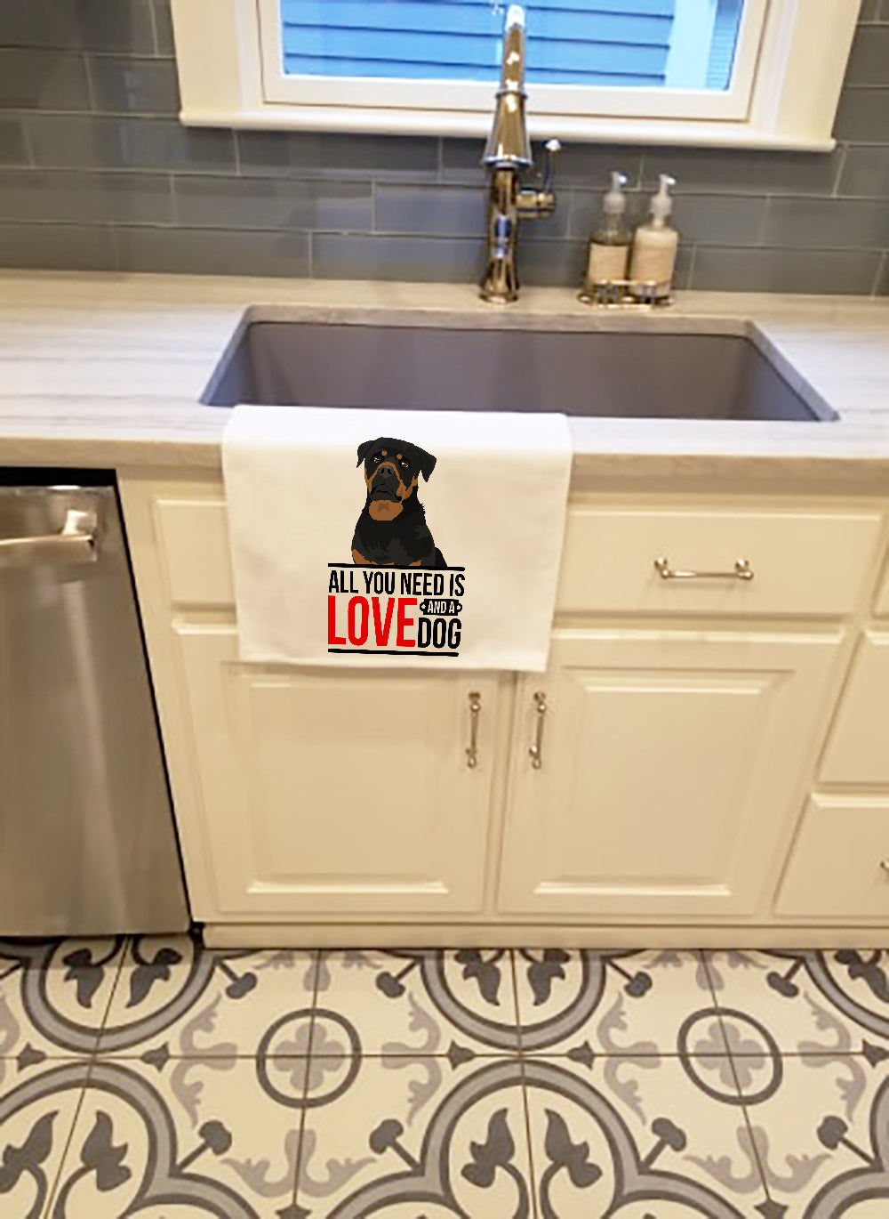 Rottweiler Black and Mahogany  White Kitchen Towel Set of 2 - the-store.com