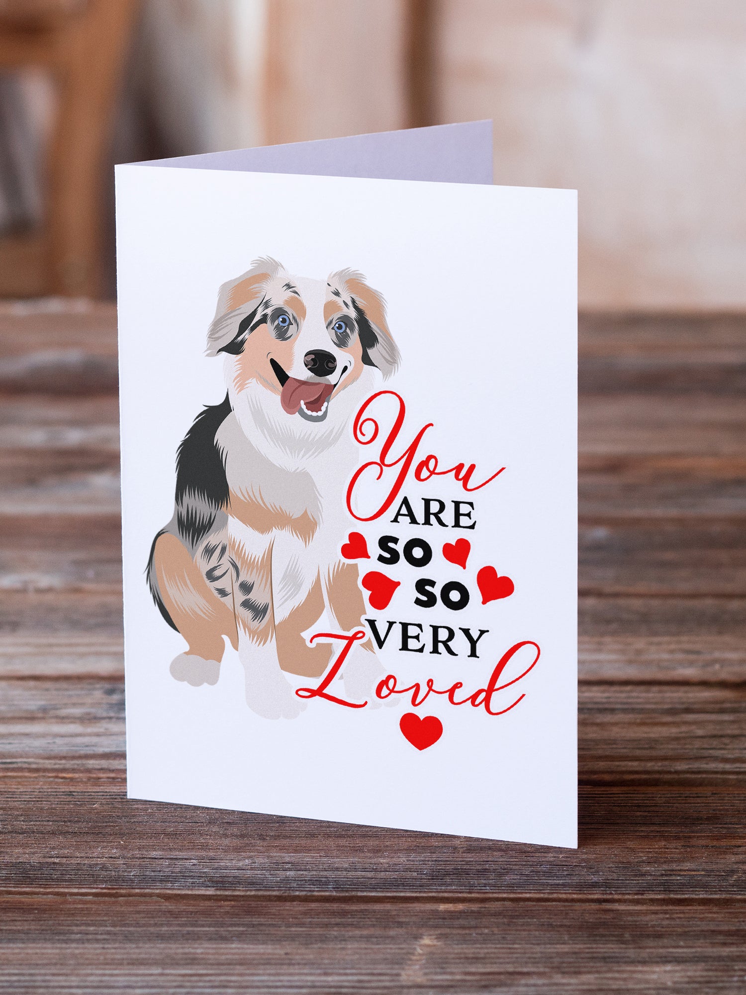 Australian Shepherd Blue Merle Puppy #1 so Loved Greeting Cards and Envelopes Pack of 8 - the-store.com