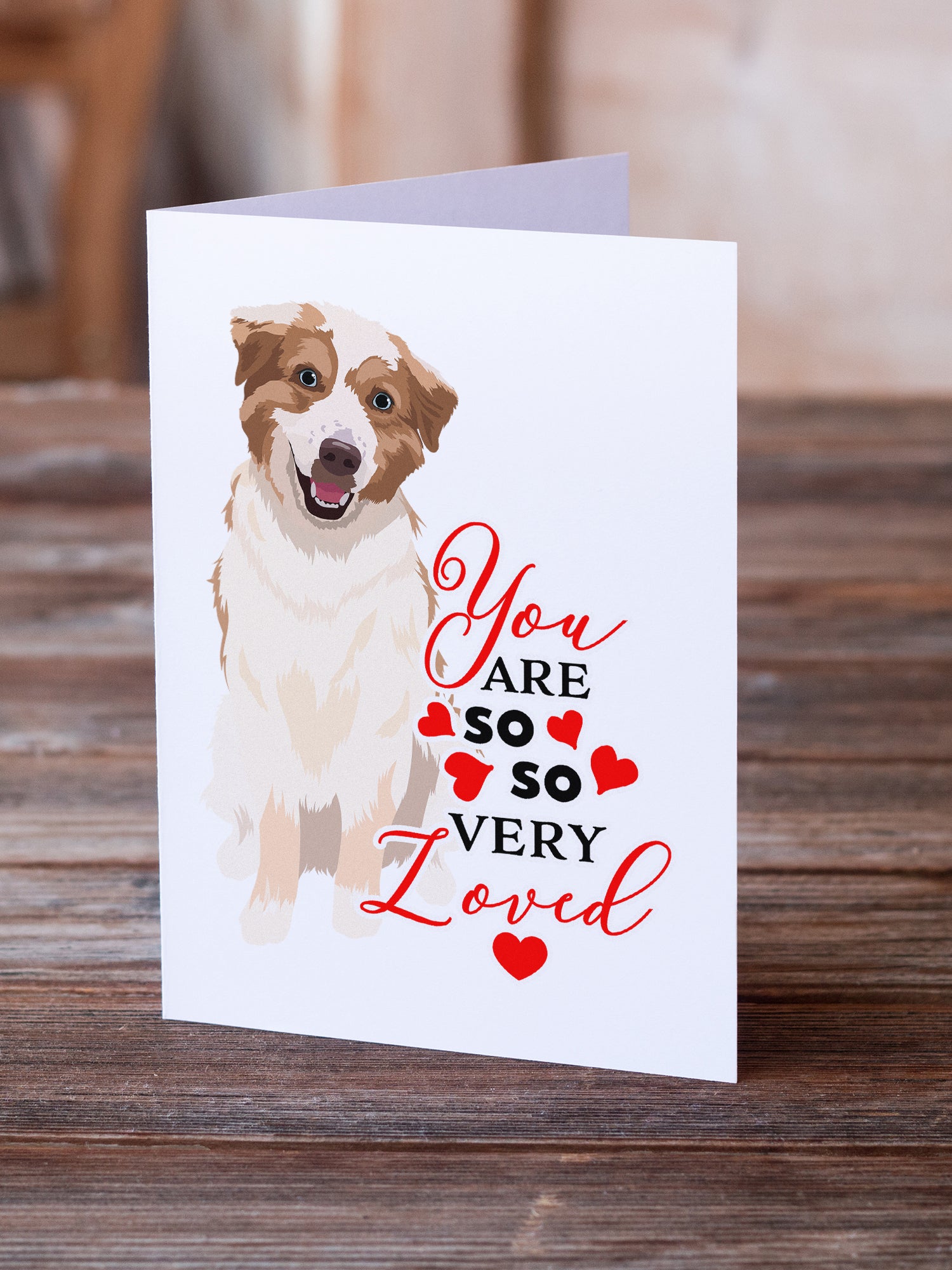 Australian Shepherd Red and White #1 so Loved Greeting Cards and Envelopes Pack of 8 - the-store.com