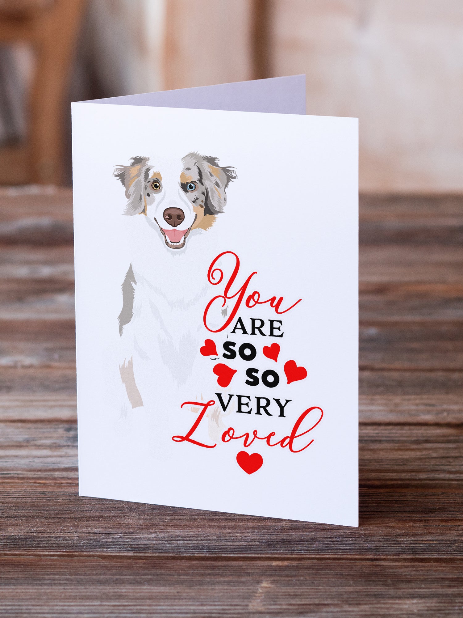 Australian Shepherd Red Merle Tricolor #1 so Loved Greeting Cards and Envelopes Pack of 8 - the-store.com