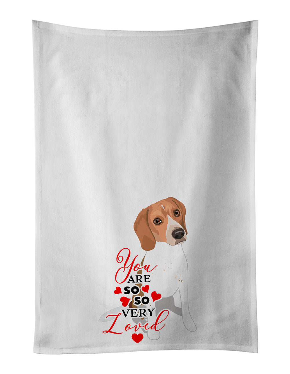 Buy this Beagle Red and White Red Ticked #3 so Loved White Kitchen Towel Set of 2