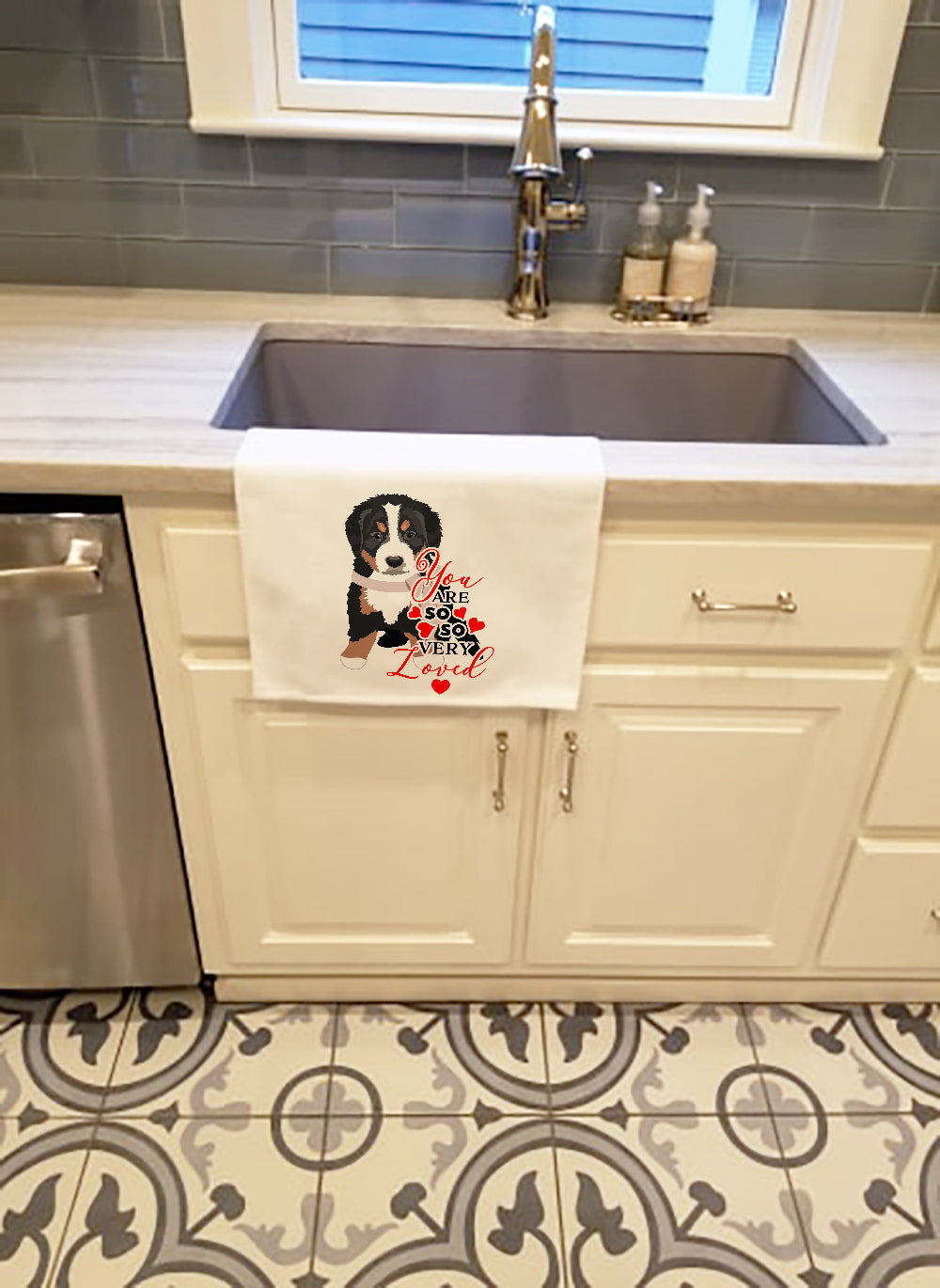 Bernese Mountain Dog Puppy #1 so Loved White Kitchen Towel Set of 2 - the-store.com