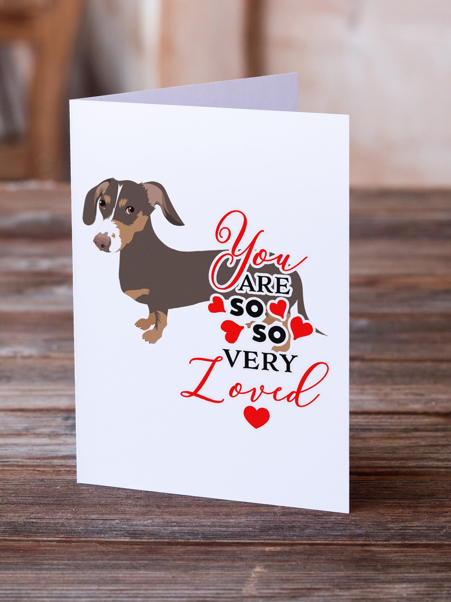 Caroline's Treasures Dachshund Chocolate and Tan so Loved Greeting Cards - Blank Note Cards – 8-Pack of Artist-Designed Cards with Envelopes