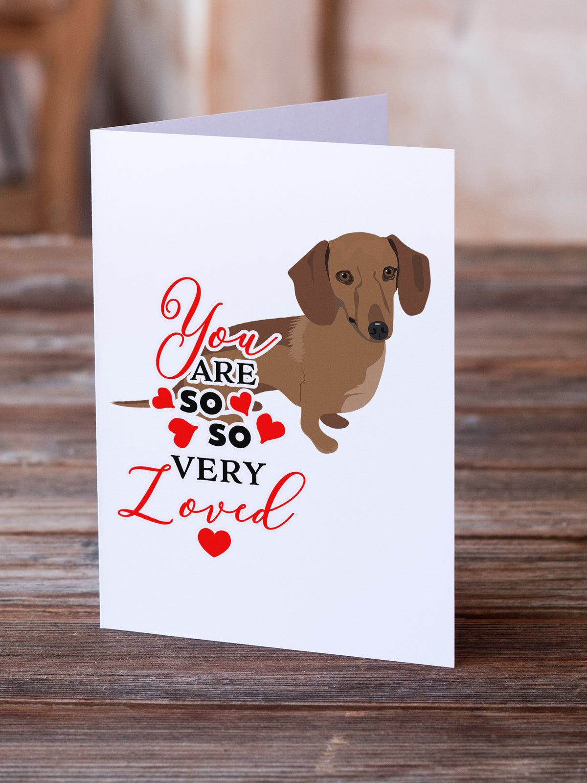 Caroline's Treasures Dachshund Chocolate so Loved Greeting Cards - Blank Note Cards – 8-Pack of Artist-Designed Cards with Envelopes
