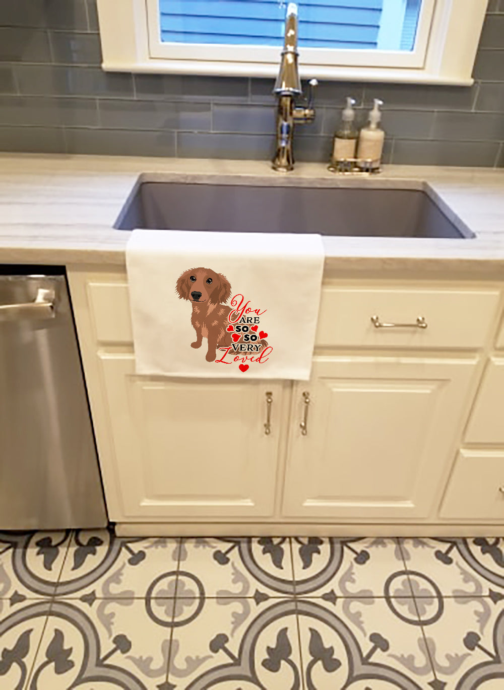 Dachshund Red #2 so Loved White Kitchen Towel Set of 2 - the-store.com