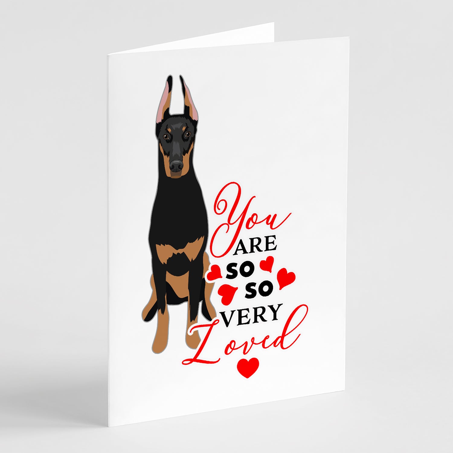 Buy this Doberman Pinscher Black and Rust Ears Cropped so Loved Greeting Cards and Envelopes Pack of 8
