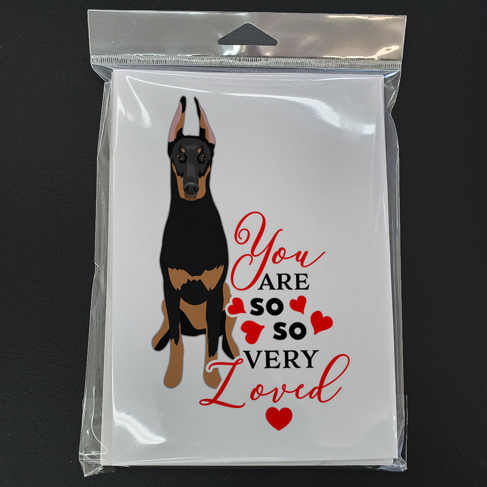 Doberman Pinscher Black and Rust Ears Cropped so Loved Greeting Cards and Envelopes Pack of 8 - the-store.com