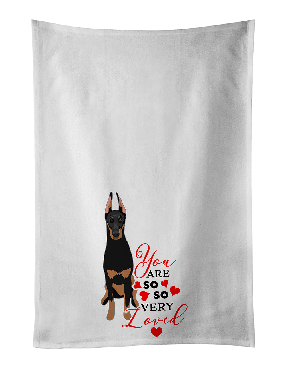 Buy this Doberman Pinscher Black and Rust Ears Cropped so Loved White Kitchen Towel Set of 2