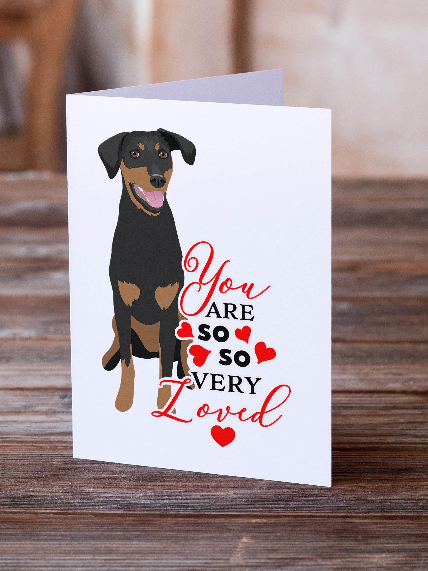 Doberman Pinscher Black and Rust Natural Ears #1  so Loved Greeting Cards and Envelopes Pack of 8 - the-store.com
