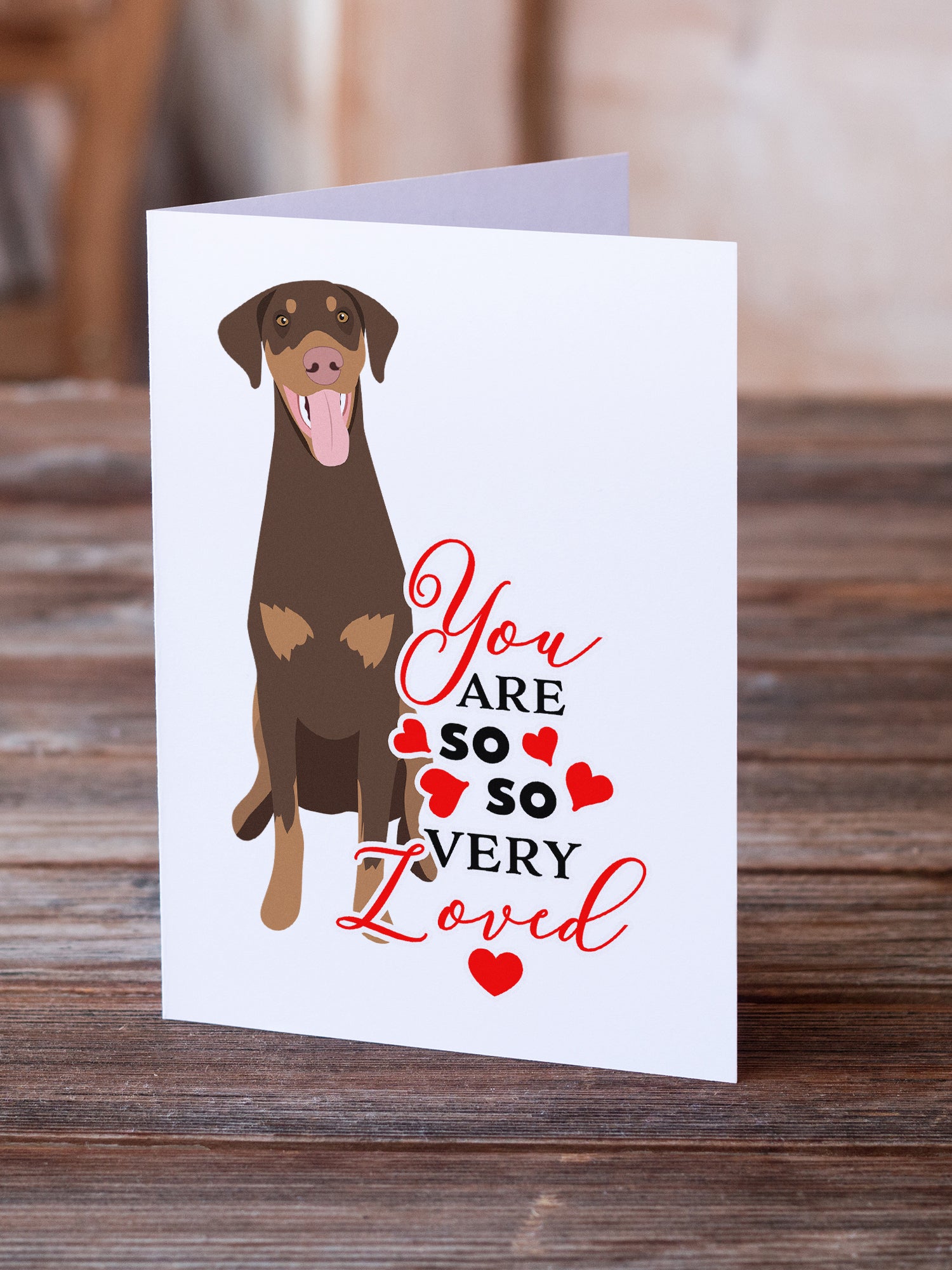 Doberman Pinscher Red and Rust Natural Ears #1 so Loved Greeting Cards and Envelopes Pack of 8 - the-store.com