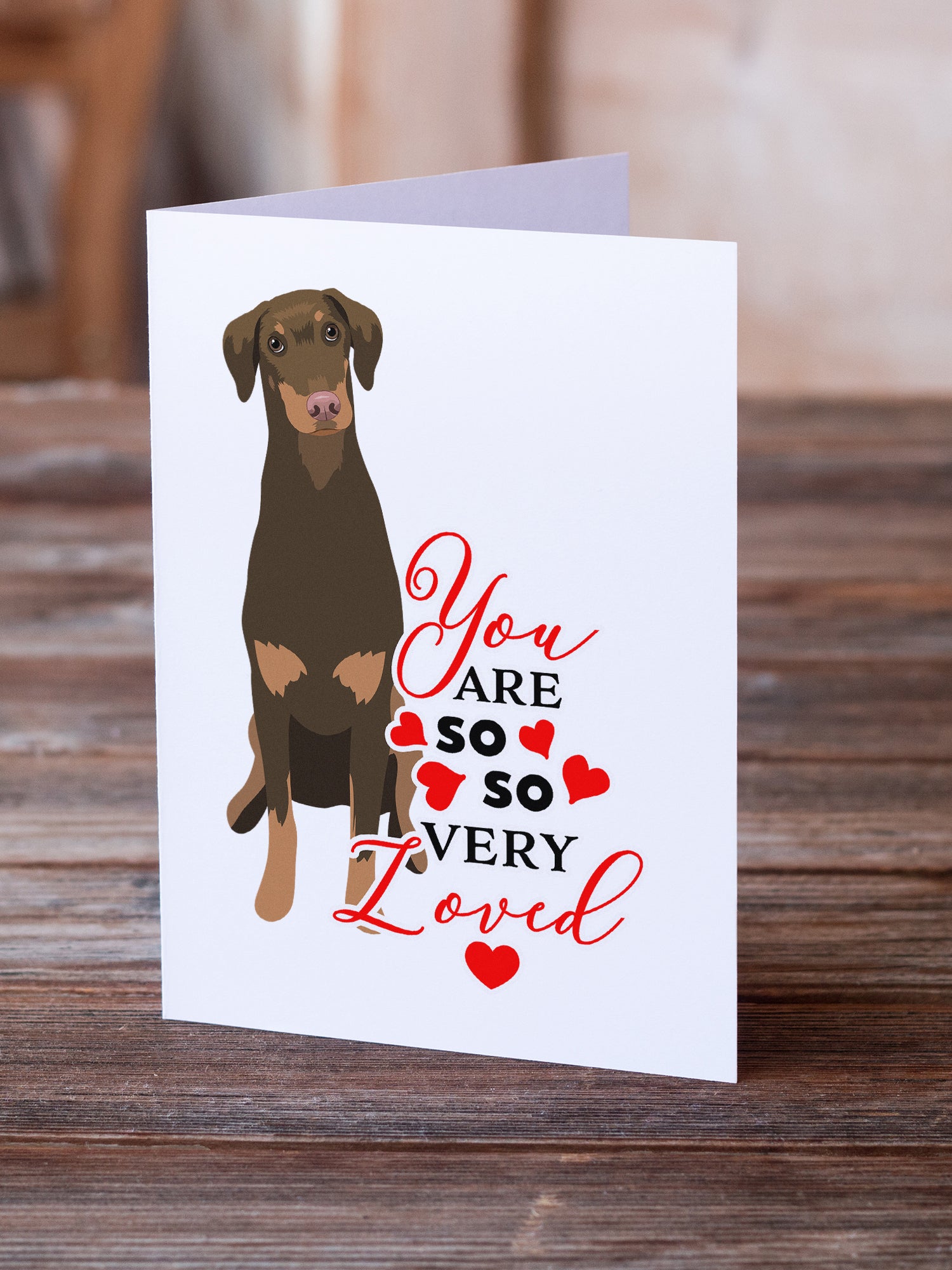 Doberman Pinscher Red and Rust Natural Ears #2 so Loved Greeting Cards and Envelopes Pack of 8 - the-store.com