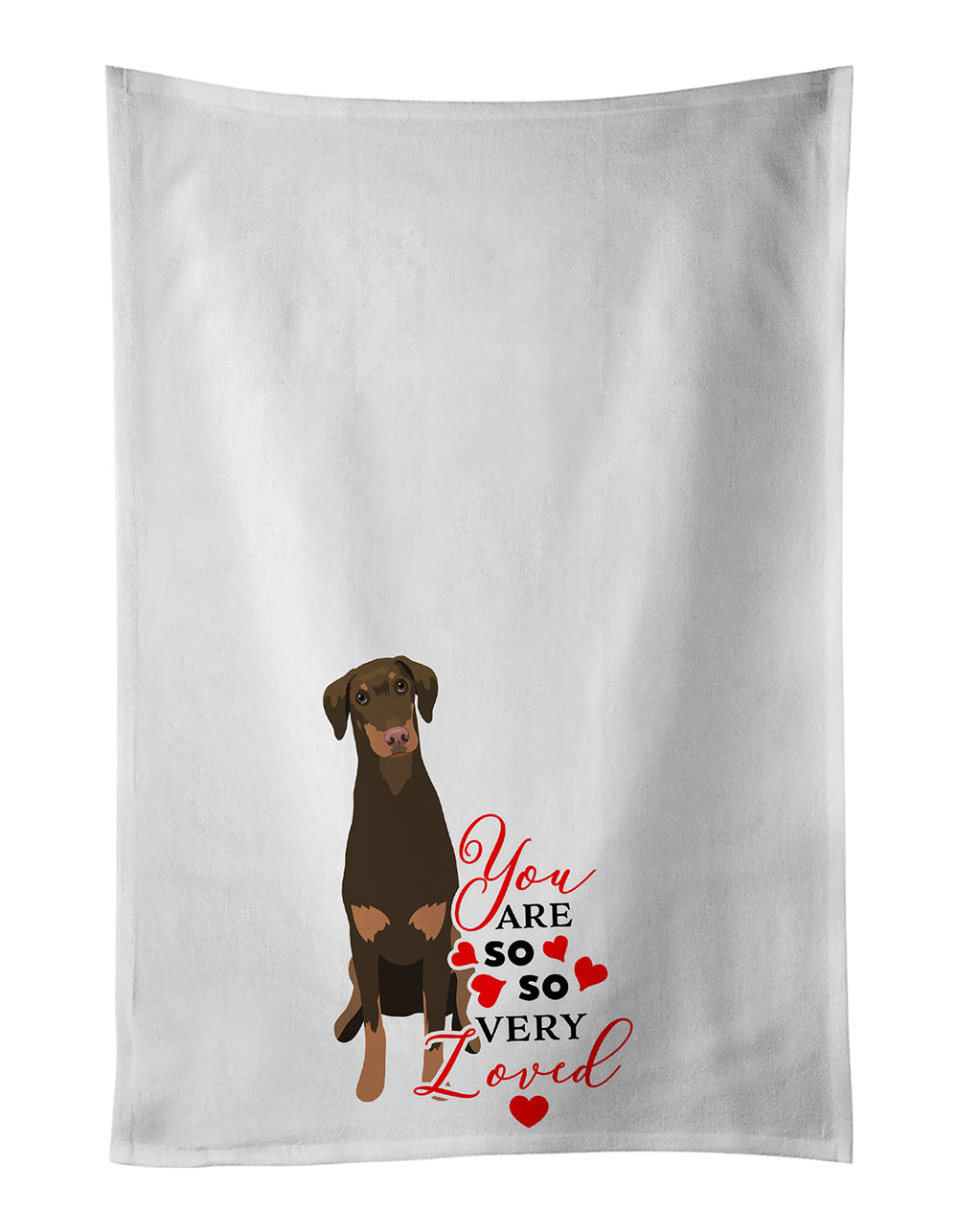 Buy this Doberman Pinscher Red and Rust Natural Ears #2 so Loved White Kitchen Towel Set of 2
