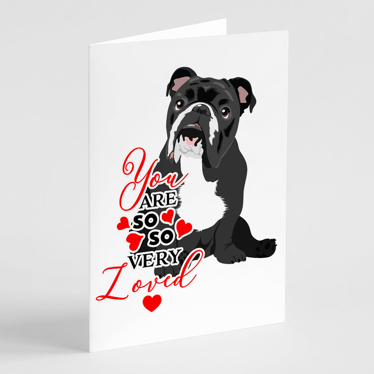 Buy this English Bulldog Black and White so Loved Greeting Cards and Envelopes Pack of 8