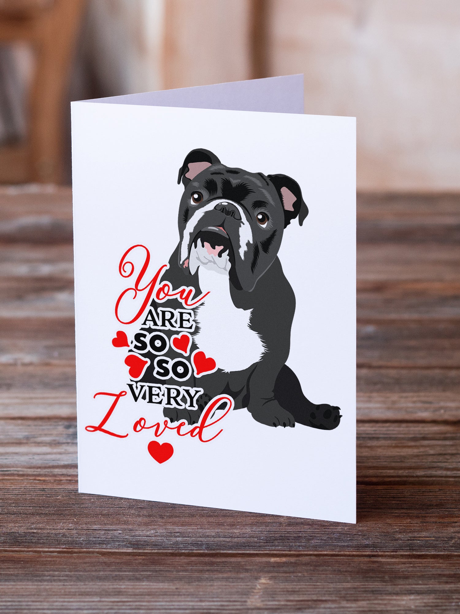English Bulldog Black and White so Loved Greeting Cards and Envelopes Pack of 8 - the-store.com