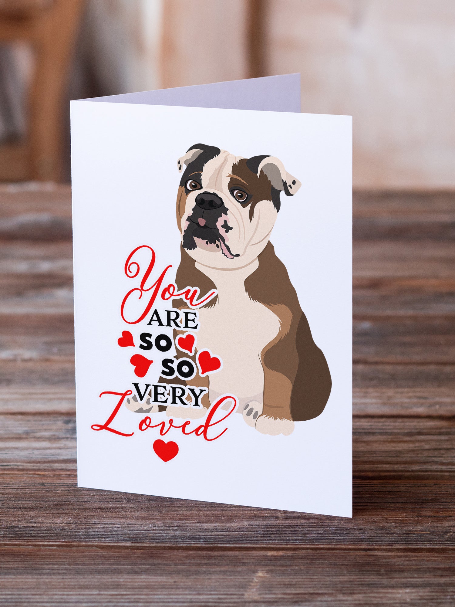 English Bulldog Chocolate Tan so Loved Greeting Cards and Envelopes Pack of 8 - the-store.com