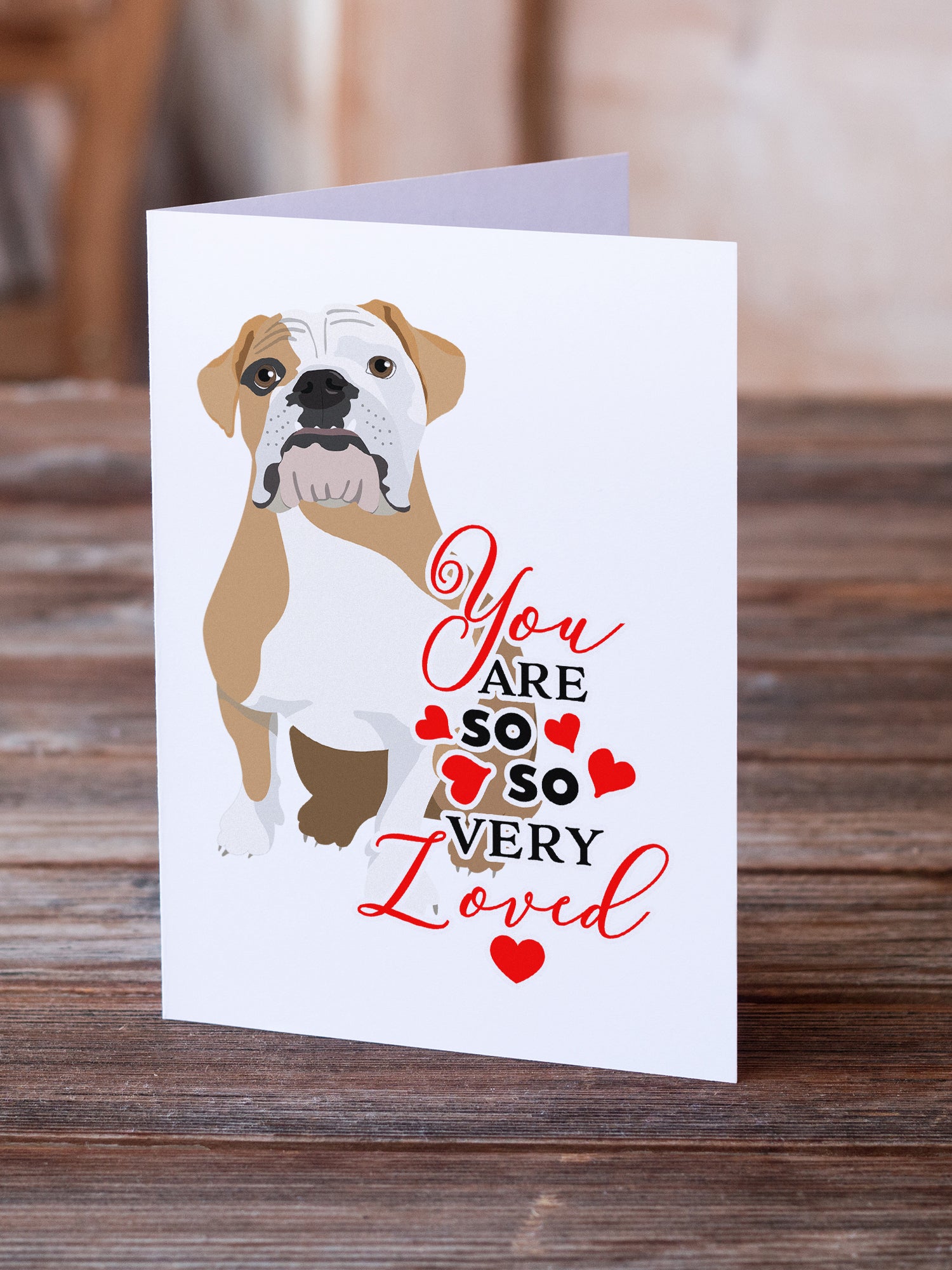 English Bulldog Fawn and White so Loved Greeting Cards and Envelopes Pack of 8 - the-store.com