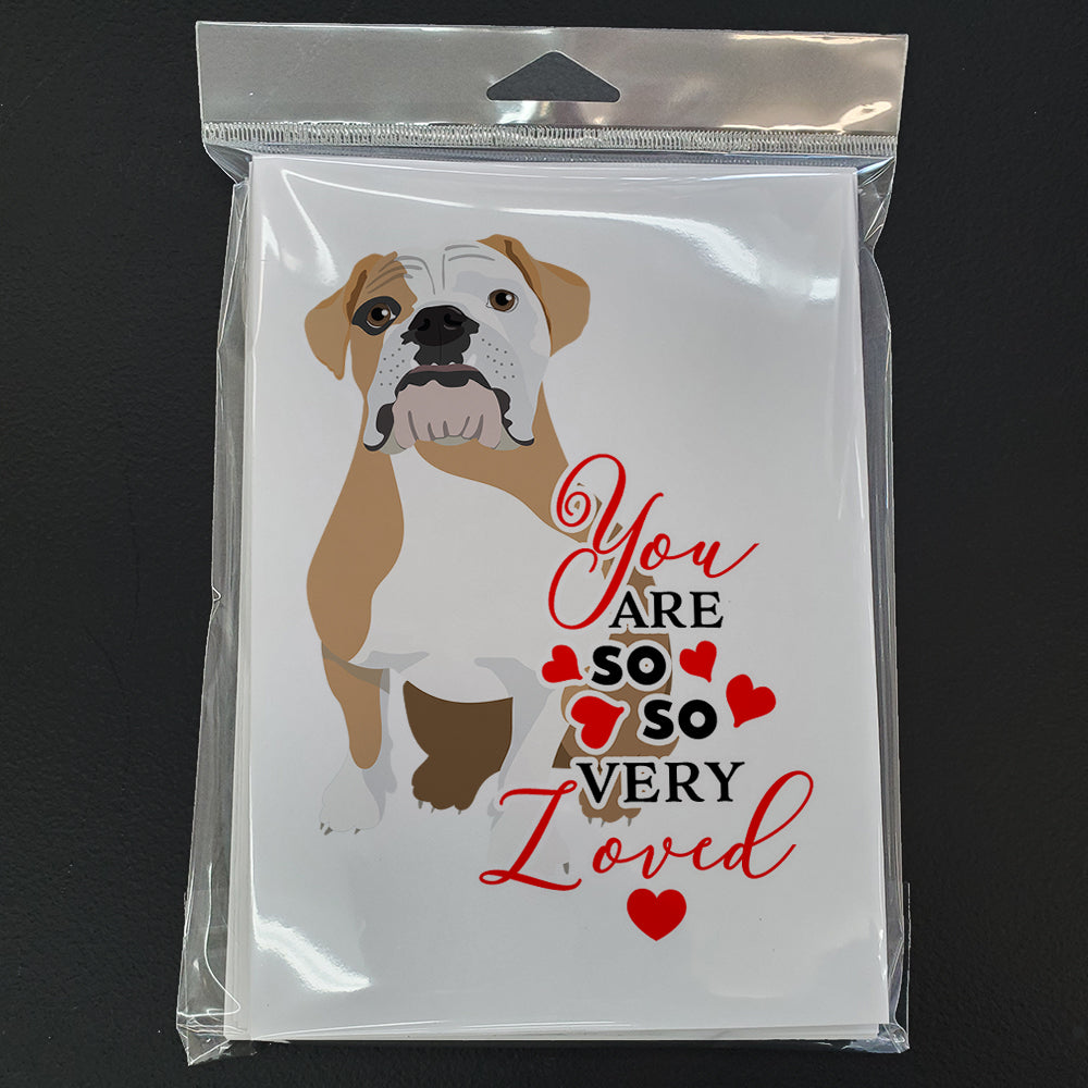 English Bulldog Fawn and White so Loved Greeting Cards and Envelopes Pack of 8 - the-store.com