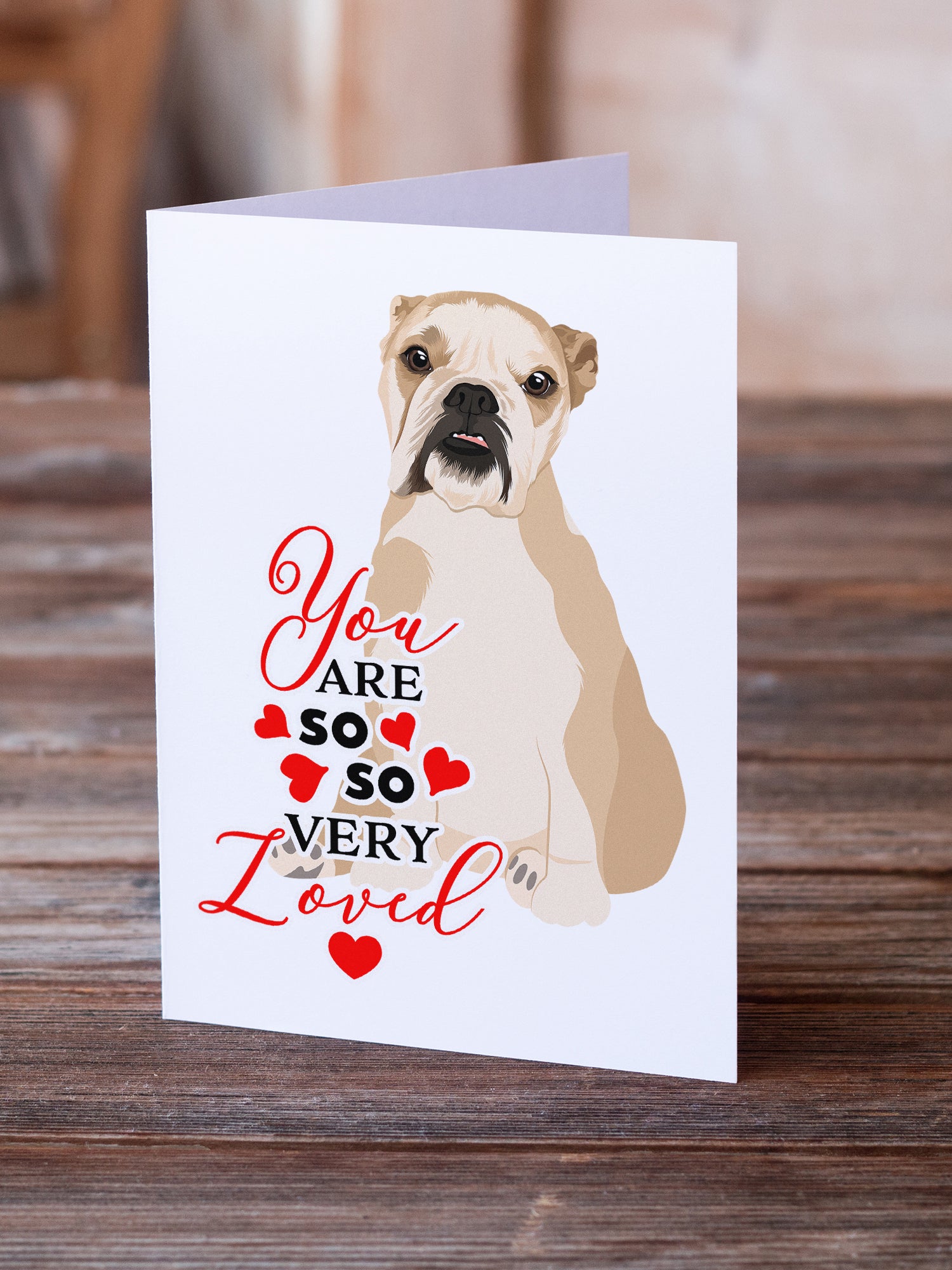 English Bulldog Fawn Puppy so Loved Greeting Cards and Envelopes Pack of 8 - the-store.com