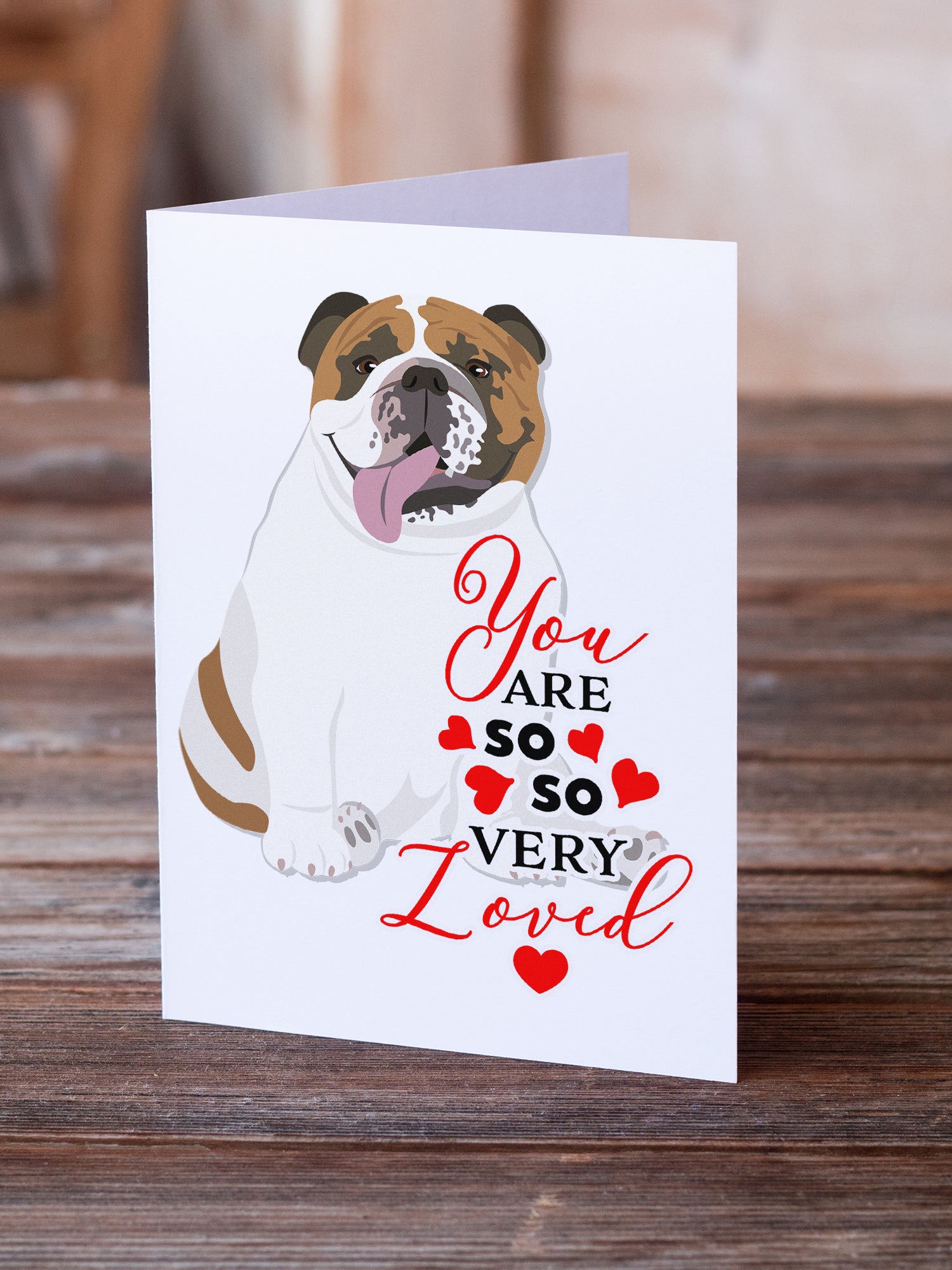 English Bulldog Tricolor #1 so Loved Greeting Cards and Envelopes Pack of 8 - the-store.com