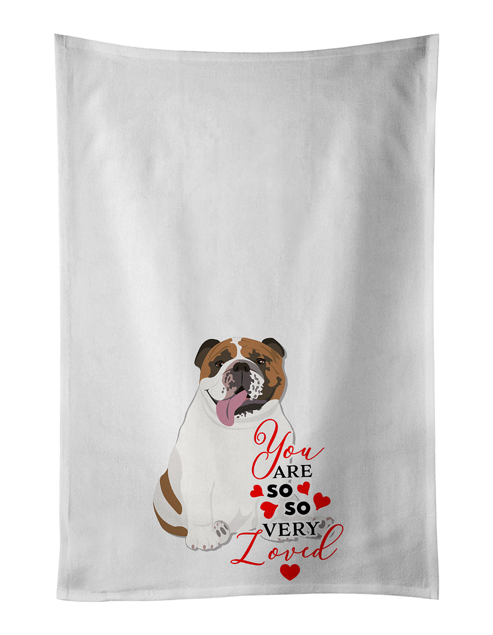 Buy this English Bulldog Tricolor #1 so Loved White Kitchen Towel Set of 2