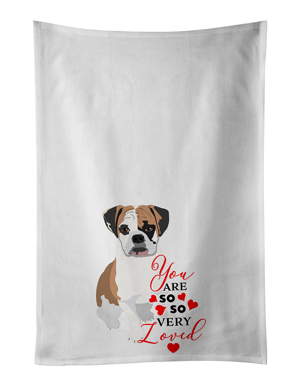 Buy this English Bulldog Tricolor #2 so Loved White Kitchen Towel Set of 2