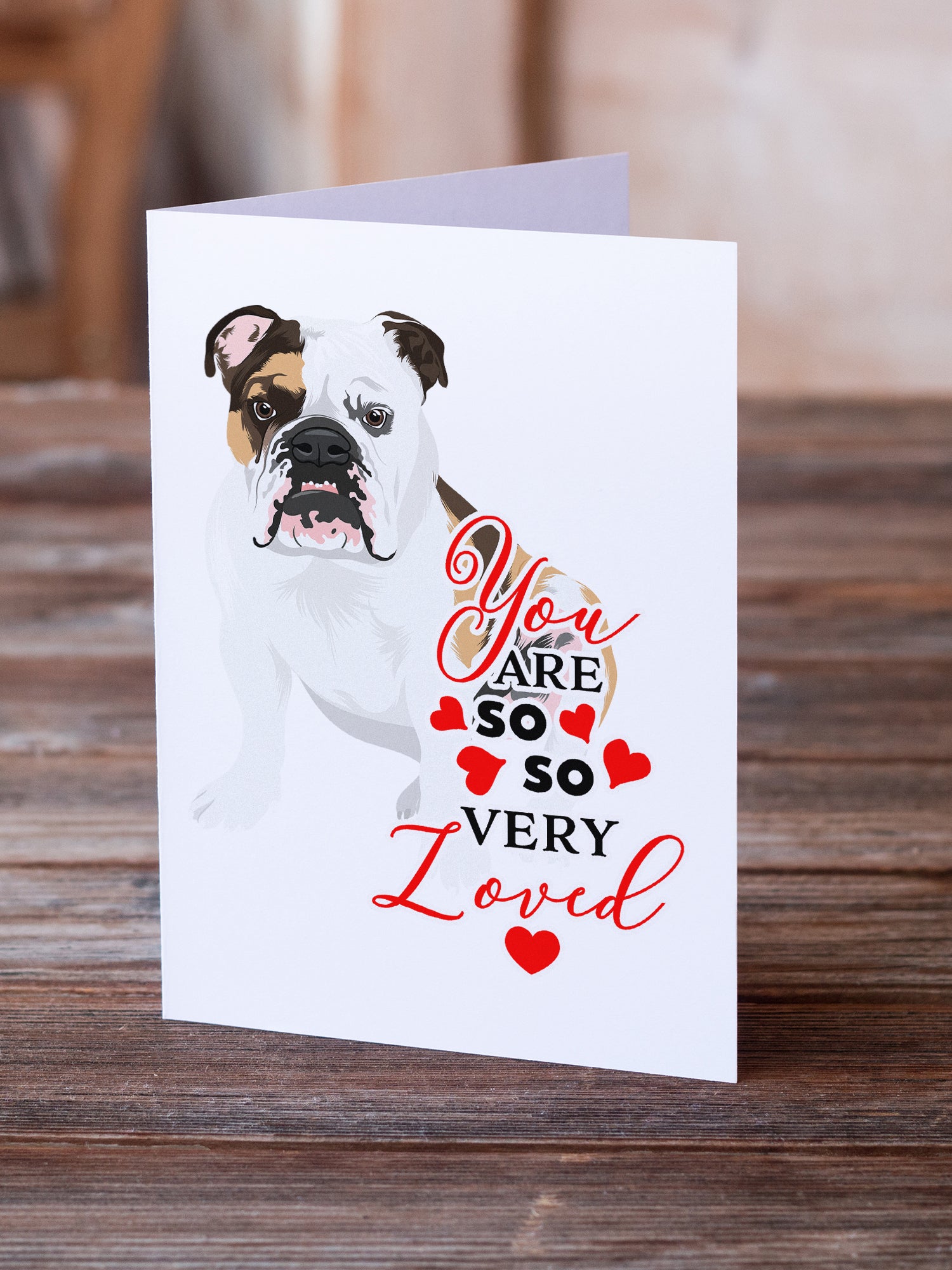 English Bulldog Tricolor #3 so Loved Greeting Cards and Envelopes Pack of 8 - the-store.com