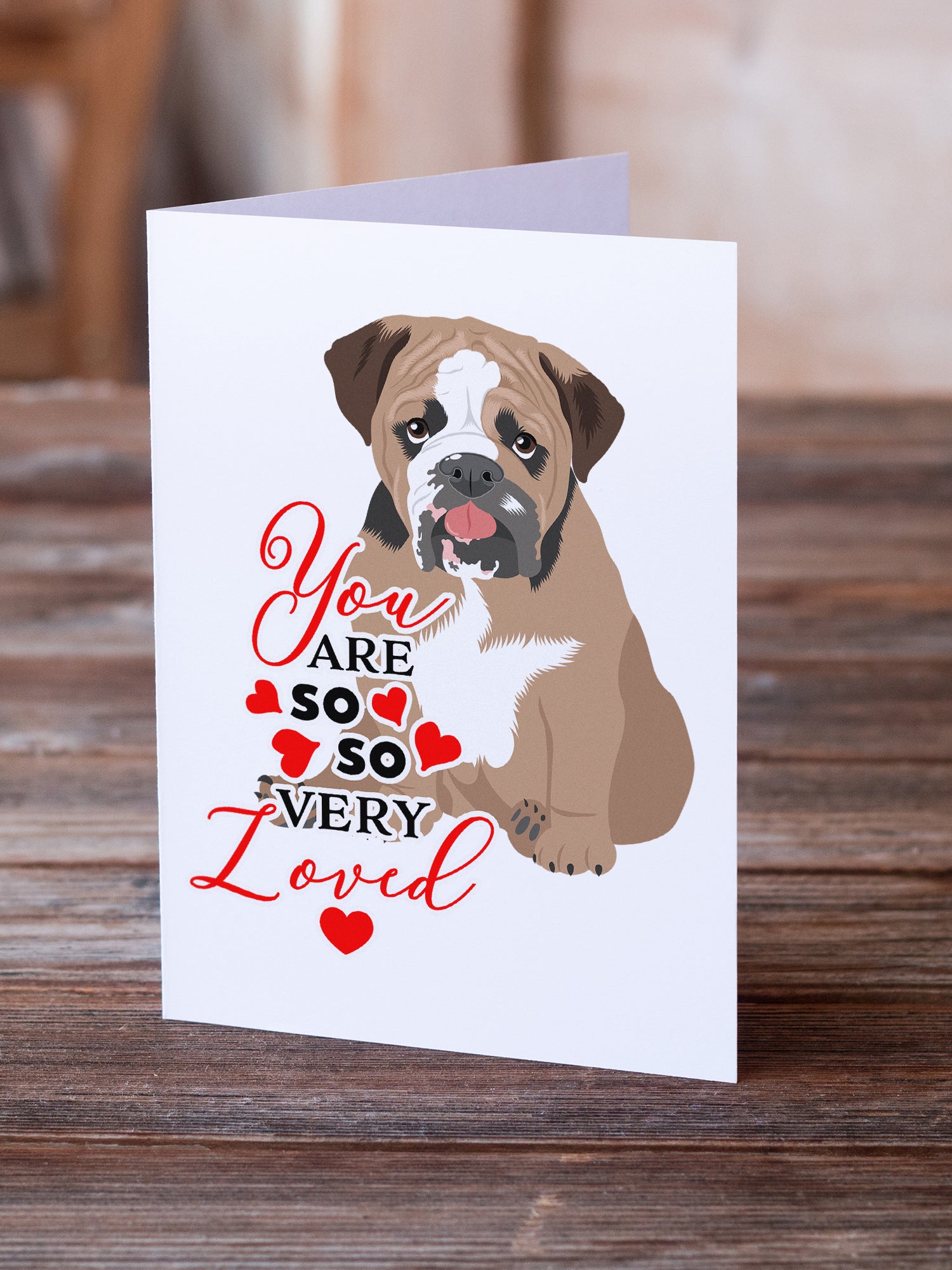 Buy this English Bulldog Tricolor #4 so Loved Greeting Cards and Envelopes Pack of 8