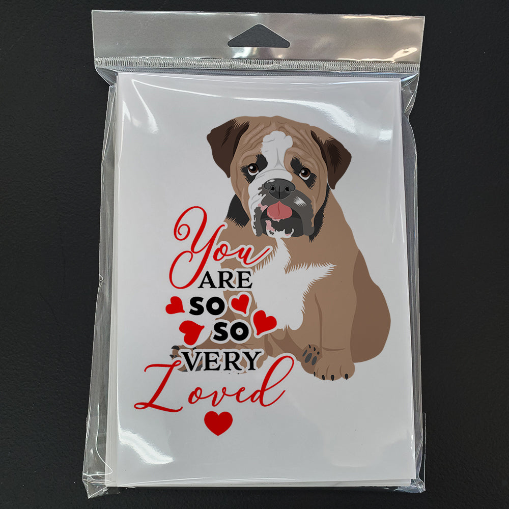 English Bulldog Tricolor #4 so Loved Greeting Cards and Envelopes Pack of 8 - the-store.com