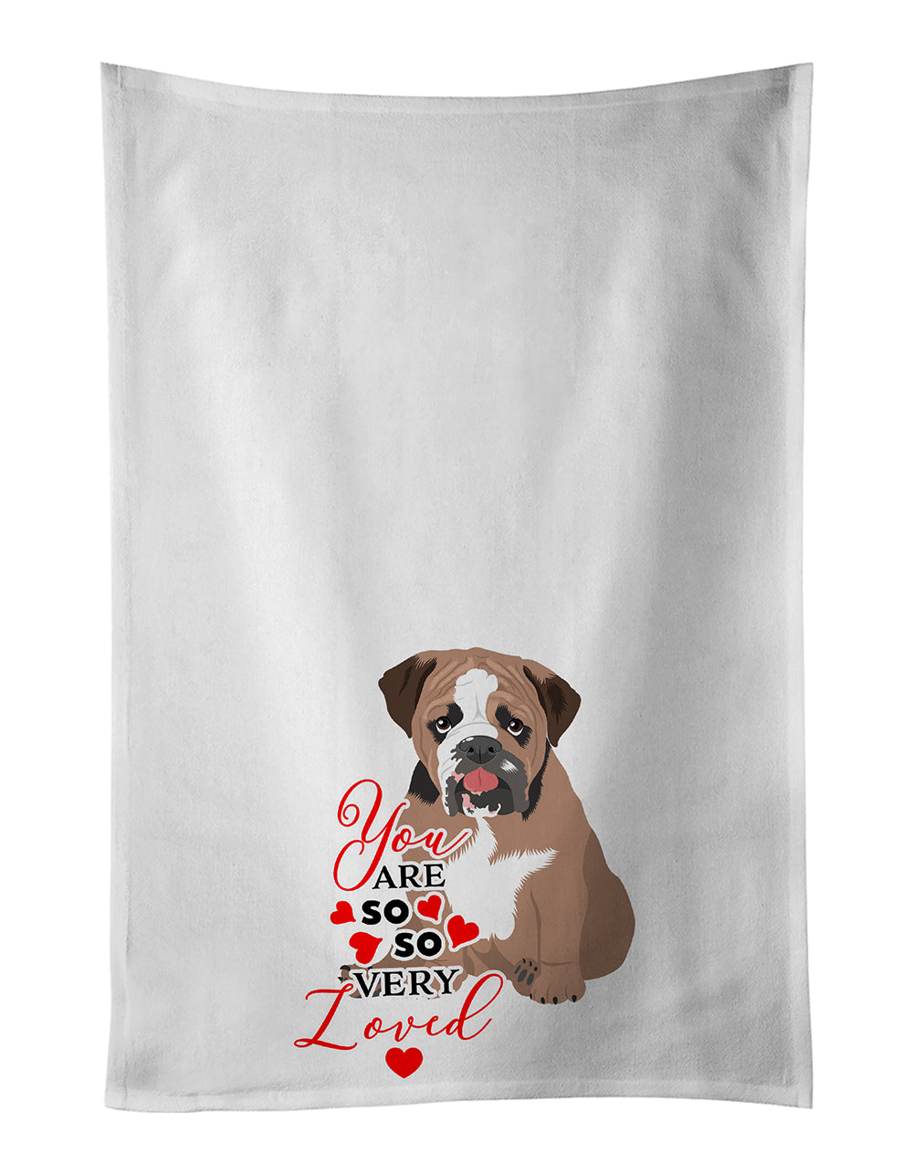 Buy this English Bulldog Tricolor #4 so Loved White Kitchen Towel Set of 2