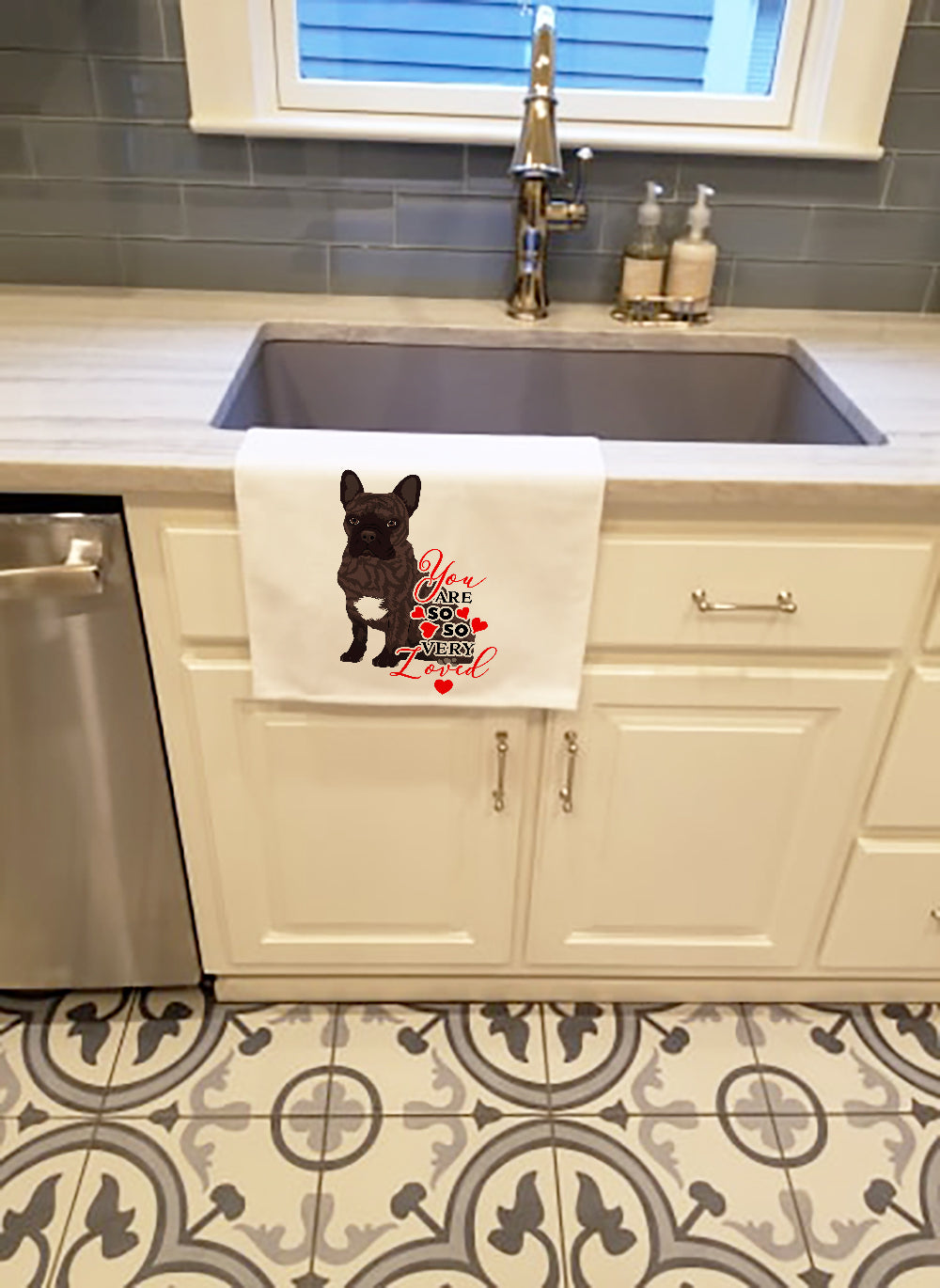 French Bulldog Brindle #1 so Loved White Kitchen Towel Set of 2 - the-store.com