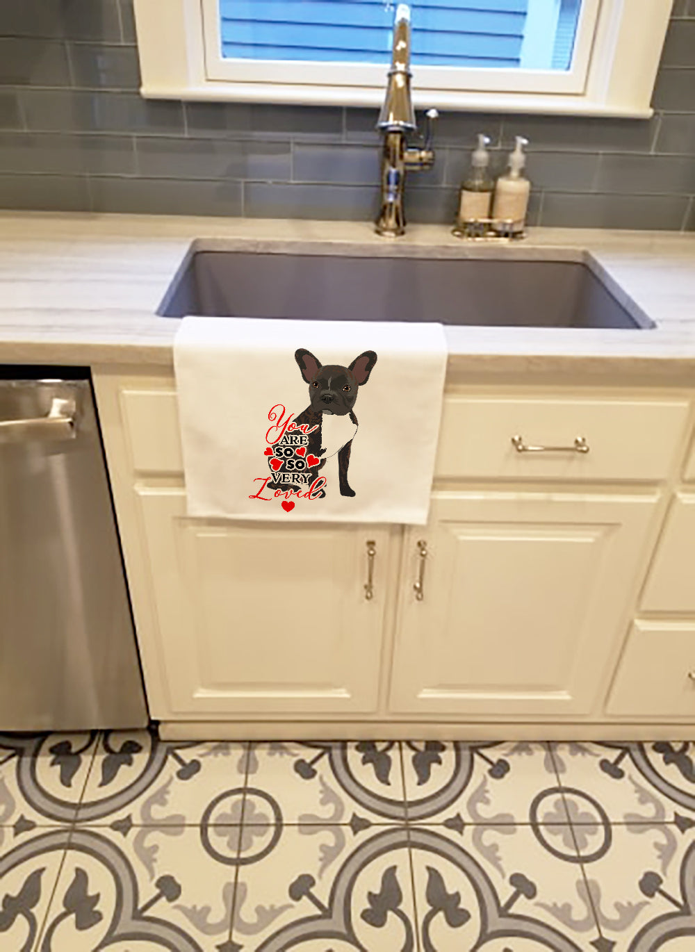 French Bulldog Brindle #2 so Loved White Kitchen Towel Set of 2 - the-store.com