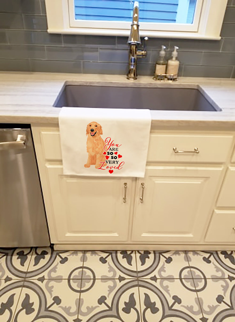 Golden Retriever Gold #1 so Loved White Kitchen Towel Set of 2 - the-store.com