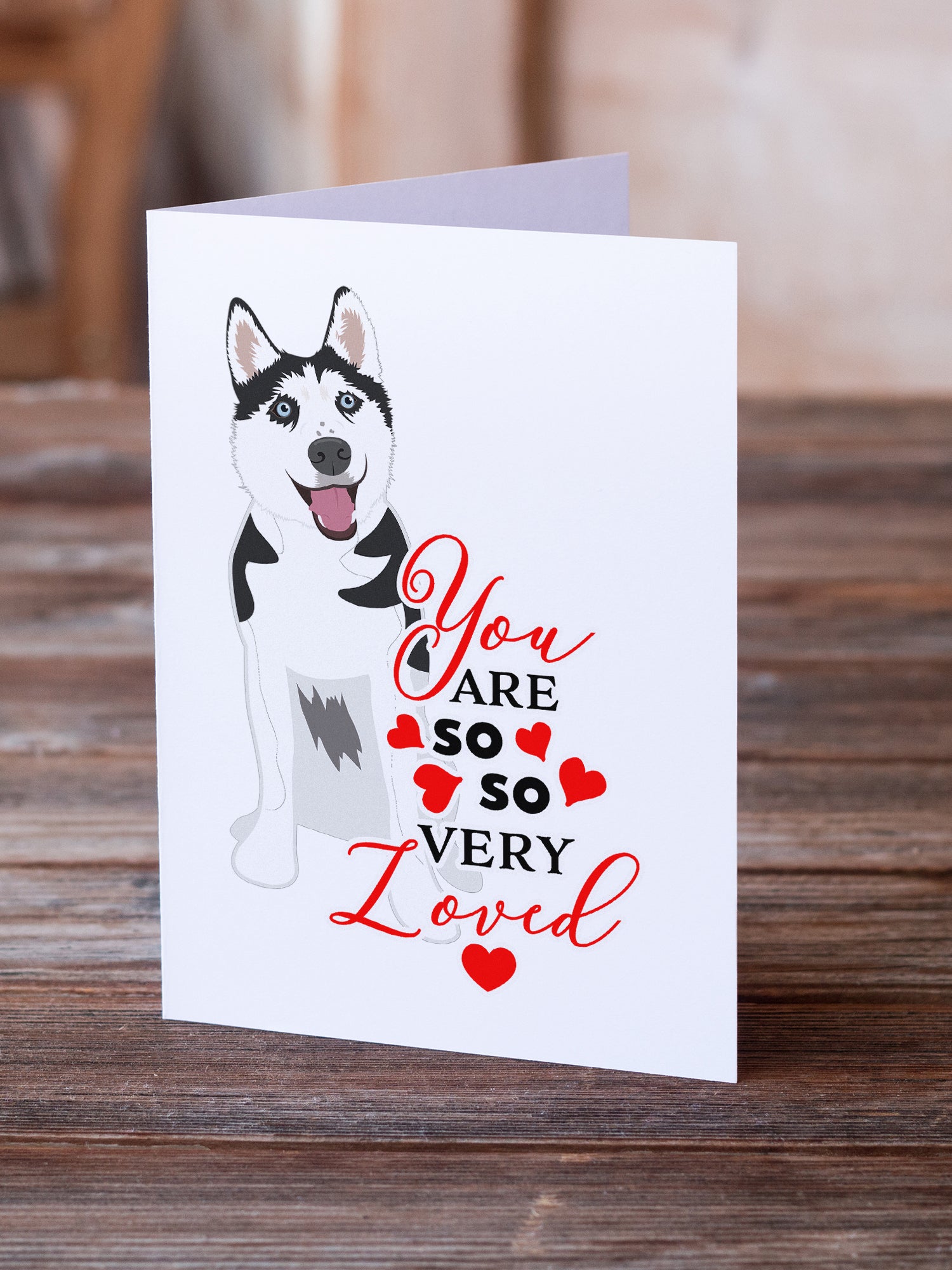 Siberian Husky Black and White #2 so Loved Greeting Cards and Envelopes Pack of 8 - the-store.com
