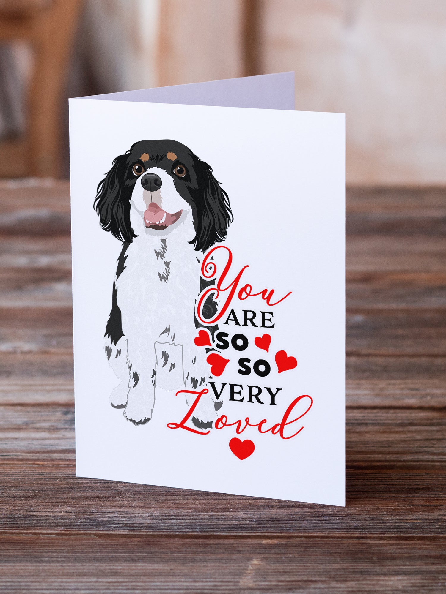 Cavalier King Charles Spaniel Tricolor #2 so Loved Greeting Cards and Envelopes Pack of 8 - the-store.com