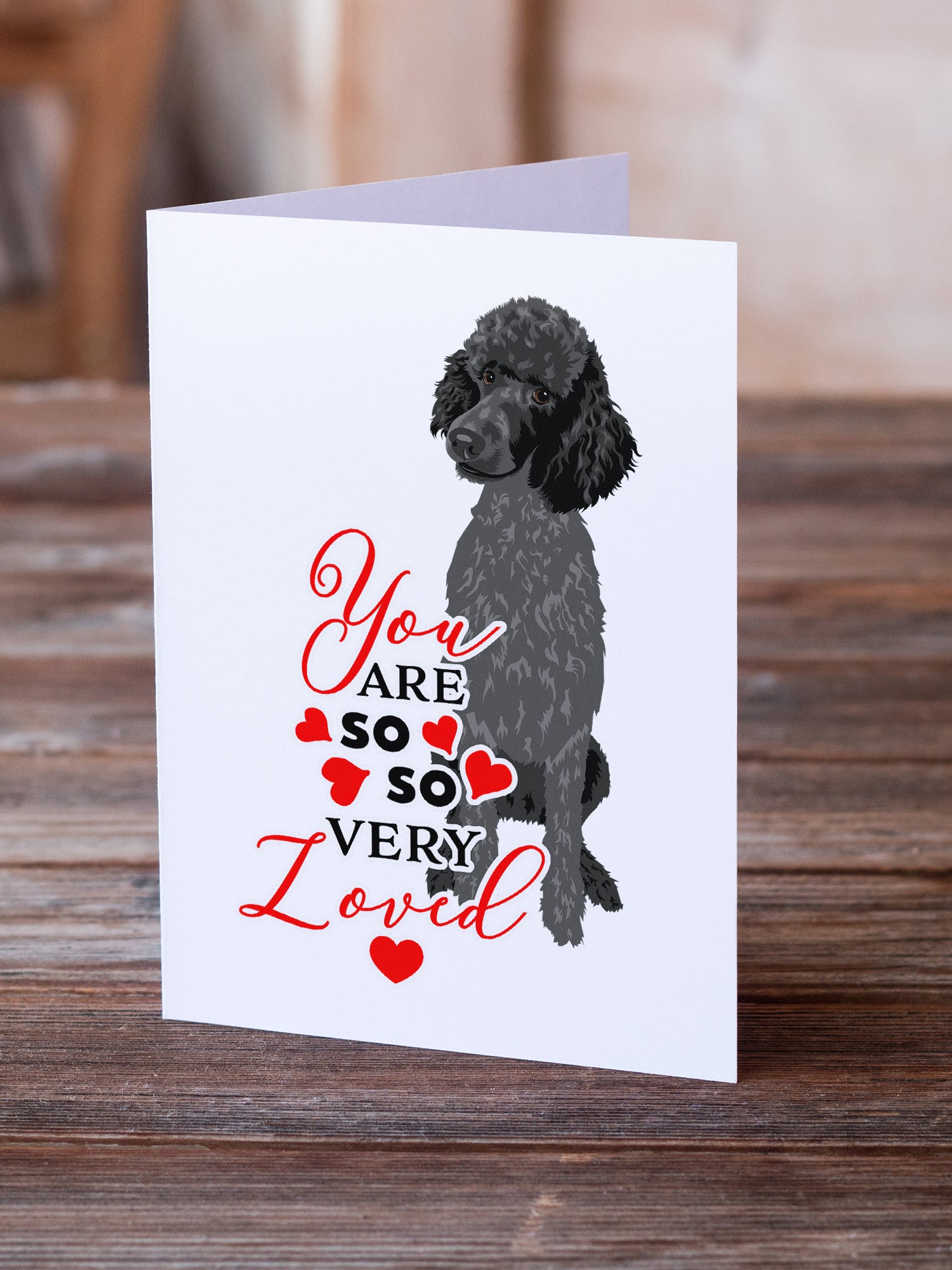 Poodle Standard Black so Loved Greeting Cards and Envelopes Pack of 8 - the-store.com