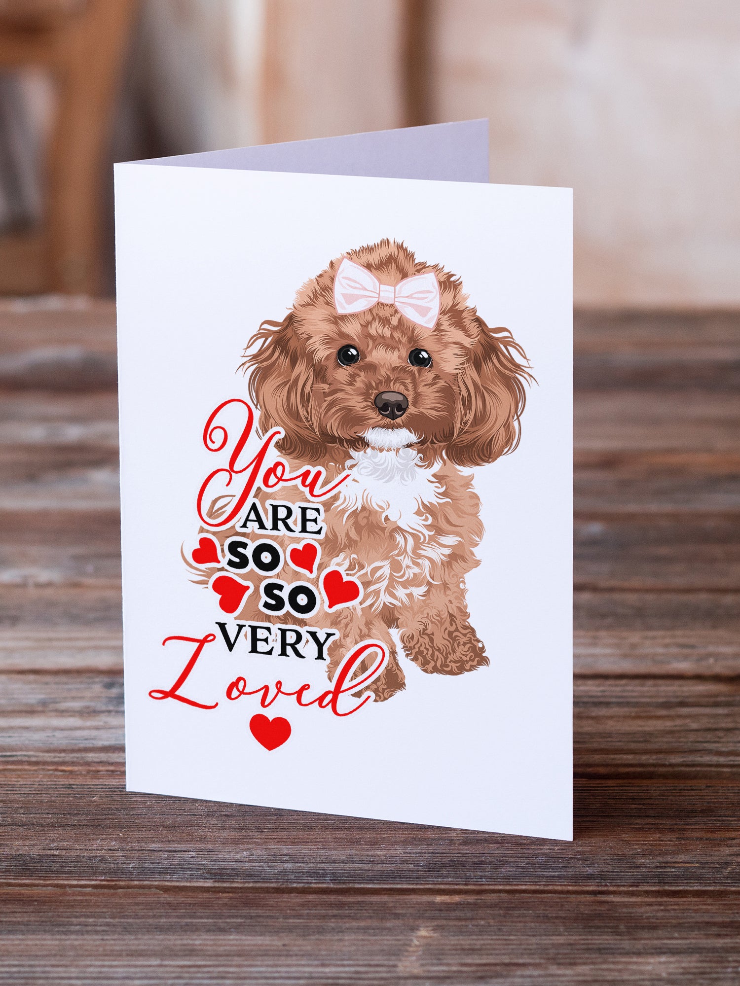 Poodle Toy Red so Loved Greeting Cards and Envelopes Pack of 8 - the-store.com
