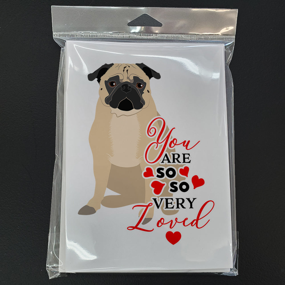 Pug Fawn #1 so Loved Greeting Cards and Envelopes Pack of 8 - the-store.com
