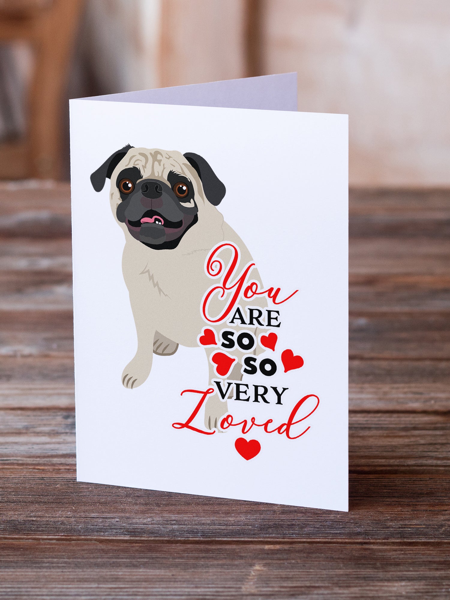 Pug Fawn #2 so Loved Greeting Cards and Envelopes Pack of 8 - the-store.com