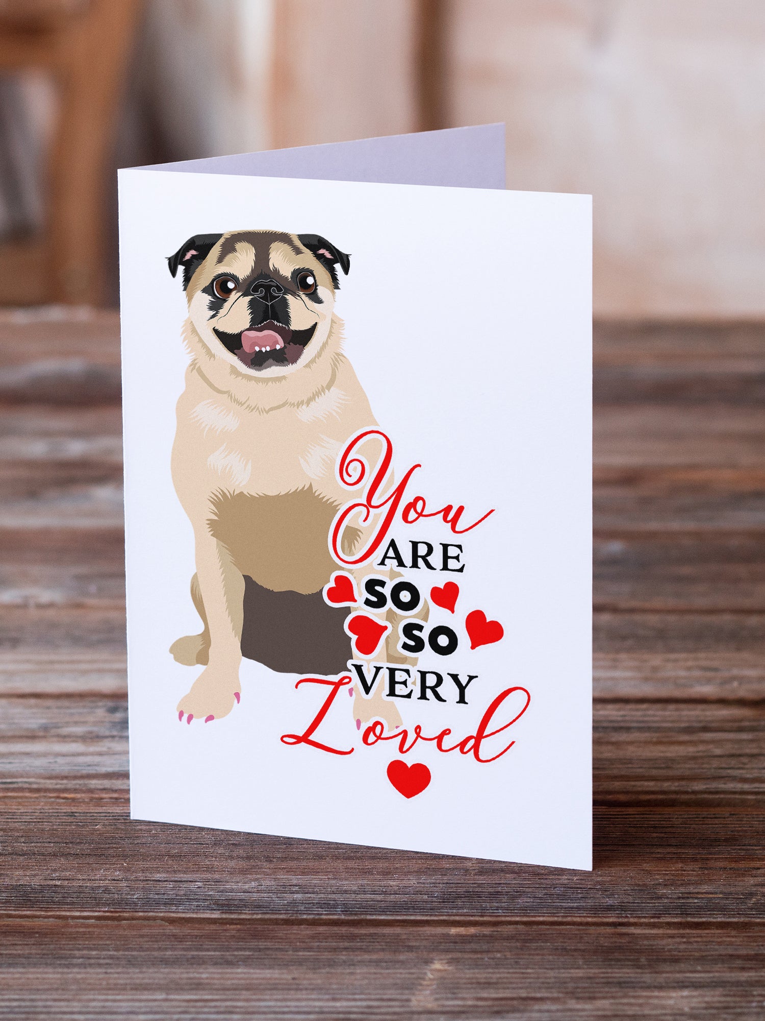 Pug Fawn #5 so Loved Greeting Cards and Envelopes Pack of 8 - the-store.com
