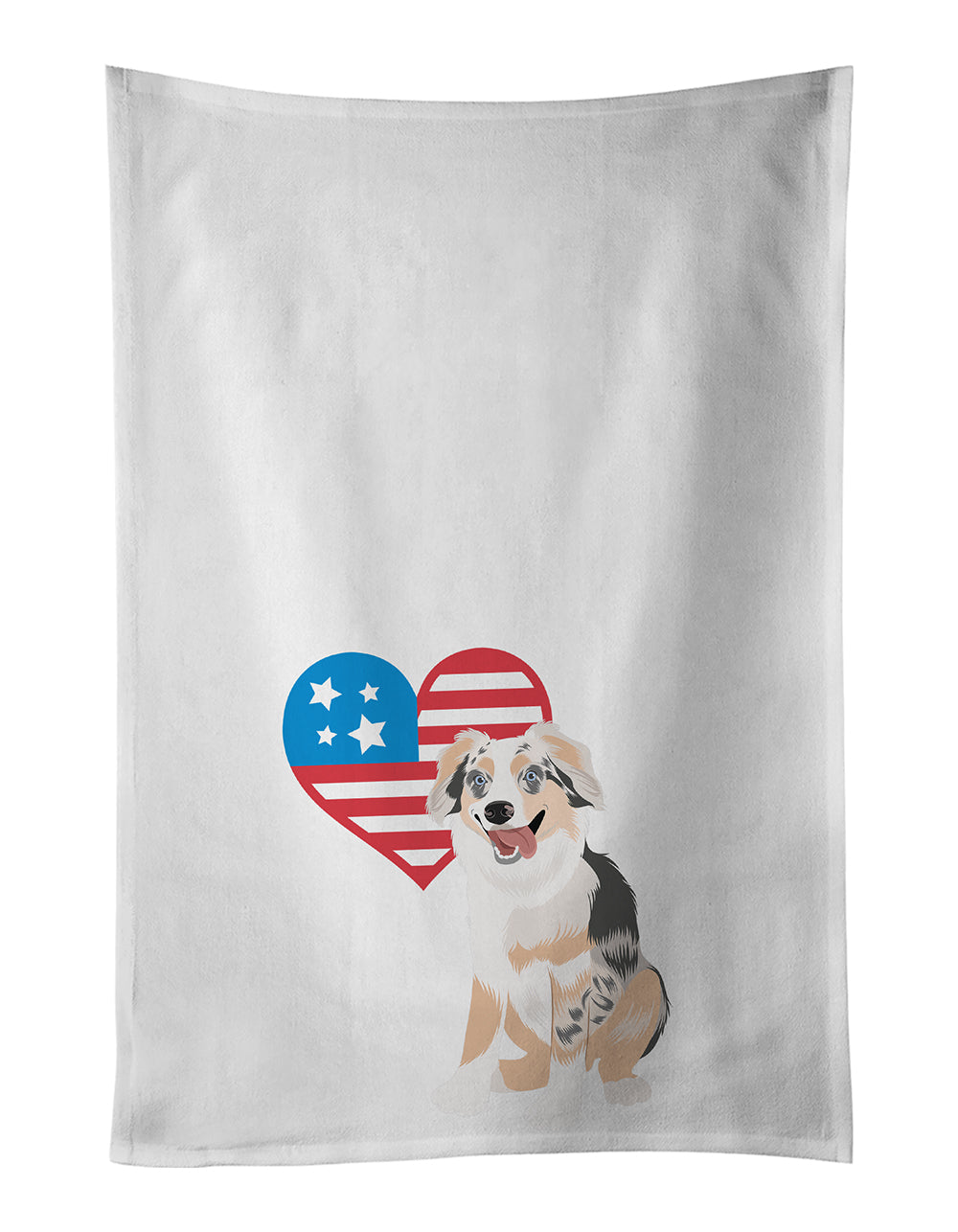 Buy this Australian Shepherd Blue Merle Puppy #1 Patriotic White Kitchen Towel Set of 2