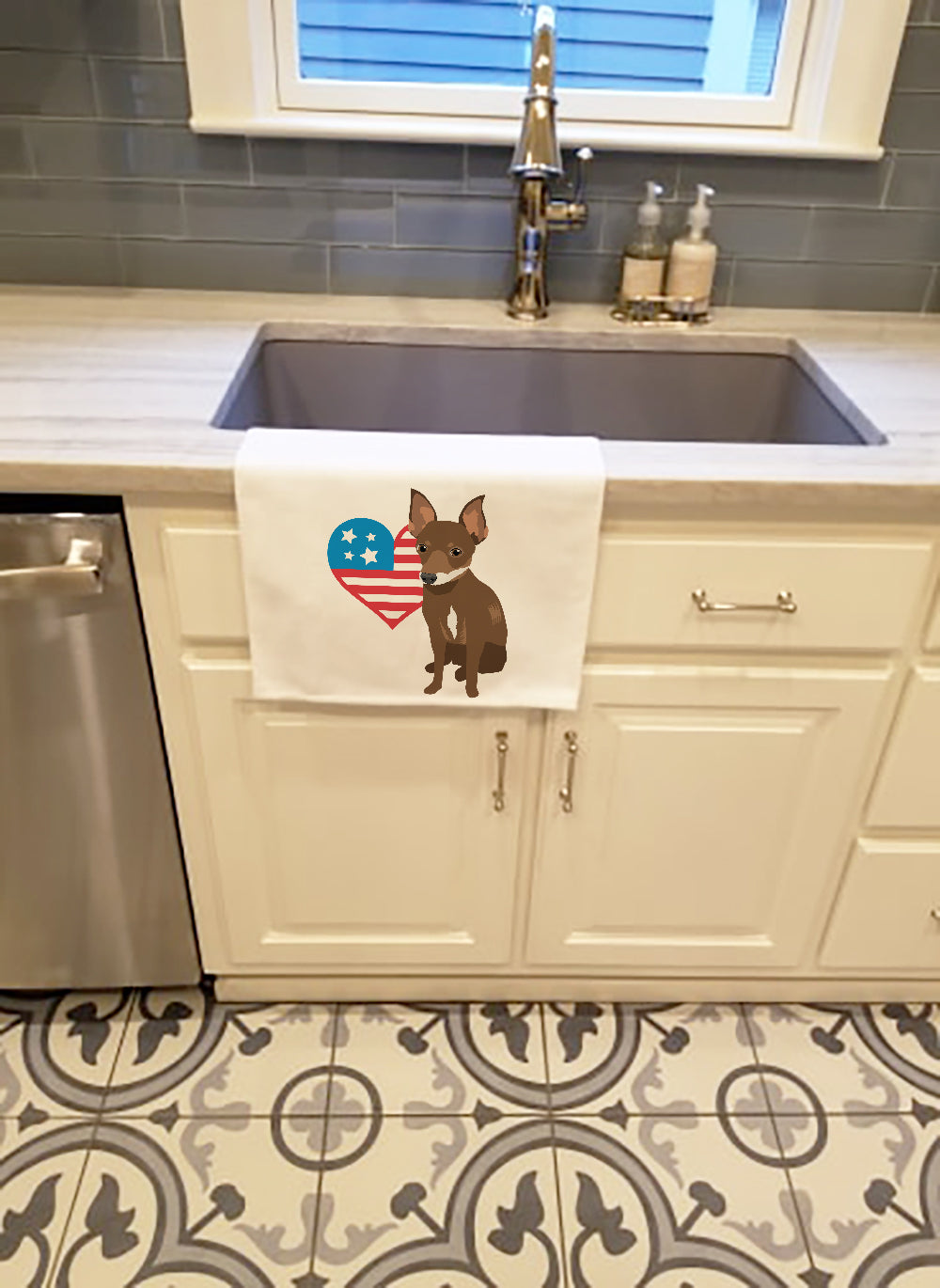 Chihuahua Chocolate and White #2 Patriotic White Kitchen Towel Set of 2 - the-store.com