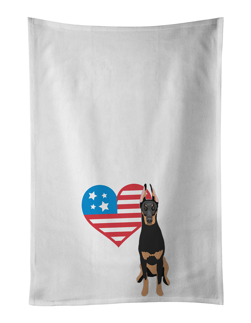 Buy this Doberman Pinscher Black and Rust Ears Cropped Patriotic White Kitchen Towel Set of 2