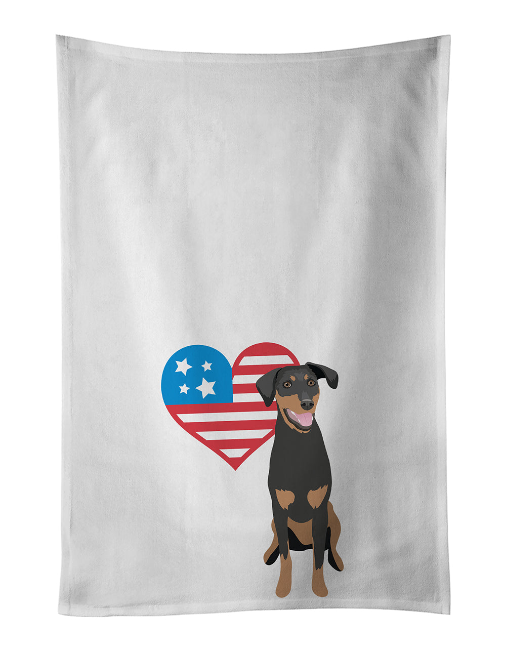 Buy this Doberman Pinscher Black and Rust Natural Ears #1 Patriotic White Kitchen Towel Set of 2