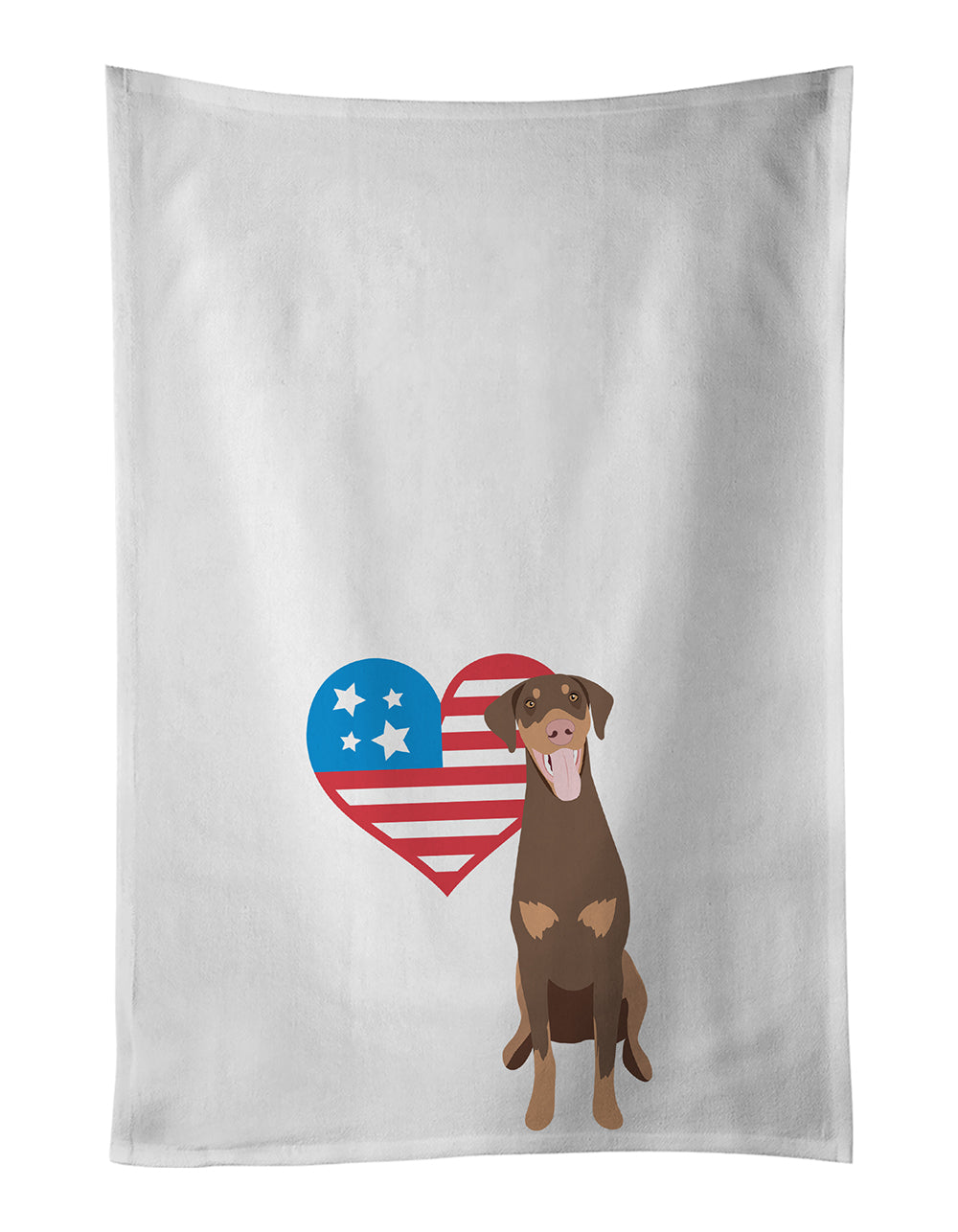 Buy this Doberman Pinscher Red and Rust Natural Ears #1 Patriotic White Kitchen Towel Set of 2