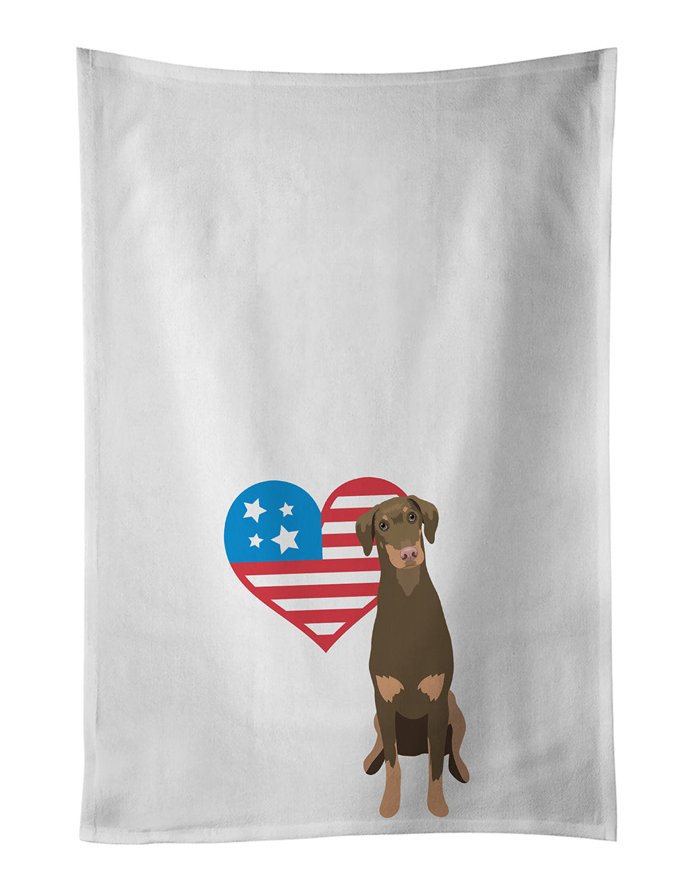 Buy this Doberman Pinscher Red and Rust Natural Ears #2 Patriotic White Kitchen Towel Set of 2